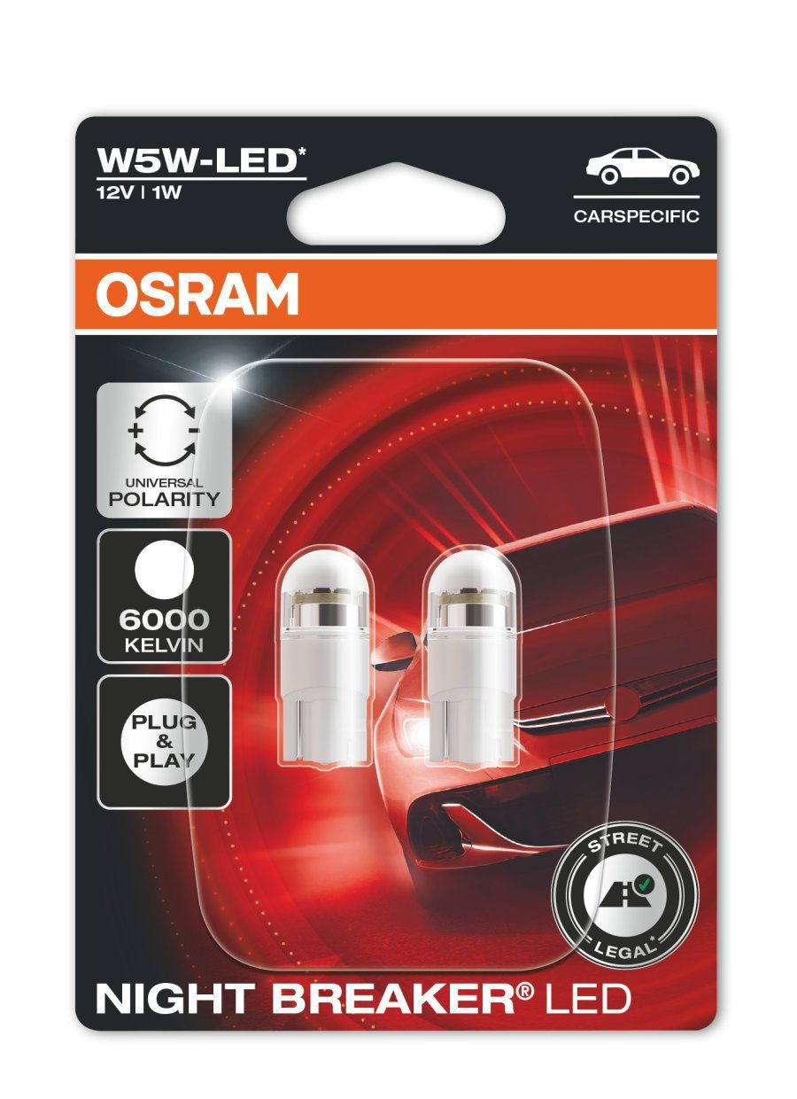 V/1 BREAKER W (2er OSRAM Osram LED-Leuchtmittel W5W LED 12 NIGHT W2.1x9.5d Blister)