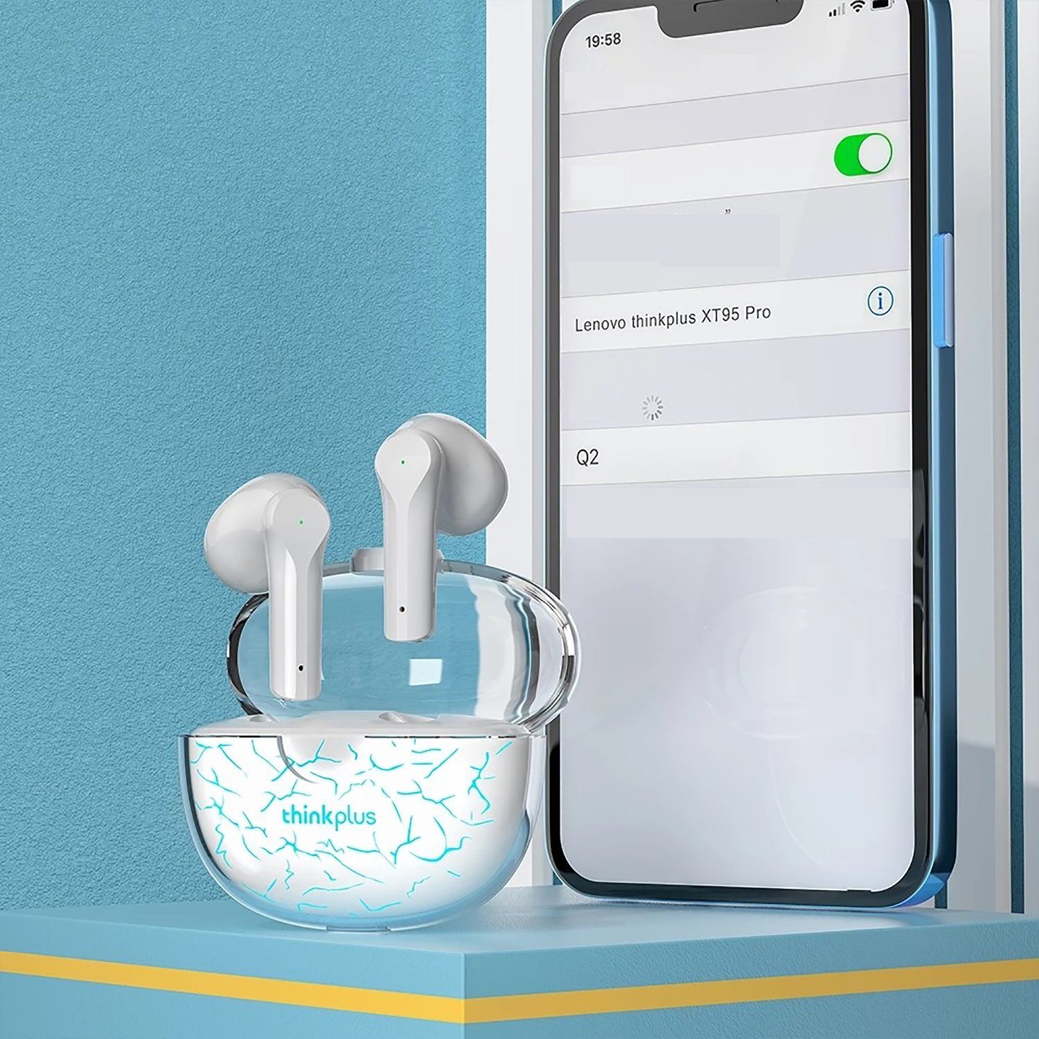 Siri, Weiß) Bluetooth (True Stereo-Ohrhörer Assistant, XT95 Touch-Steuerung 300 mit kabellos, Lenovo Weiß-Grün - mAh Google Kopfhörer-Ladehülle Bluetooth-Kopfhörer mit Wireless, 5.1,