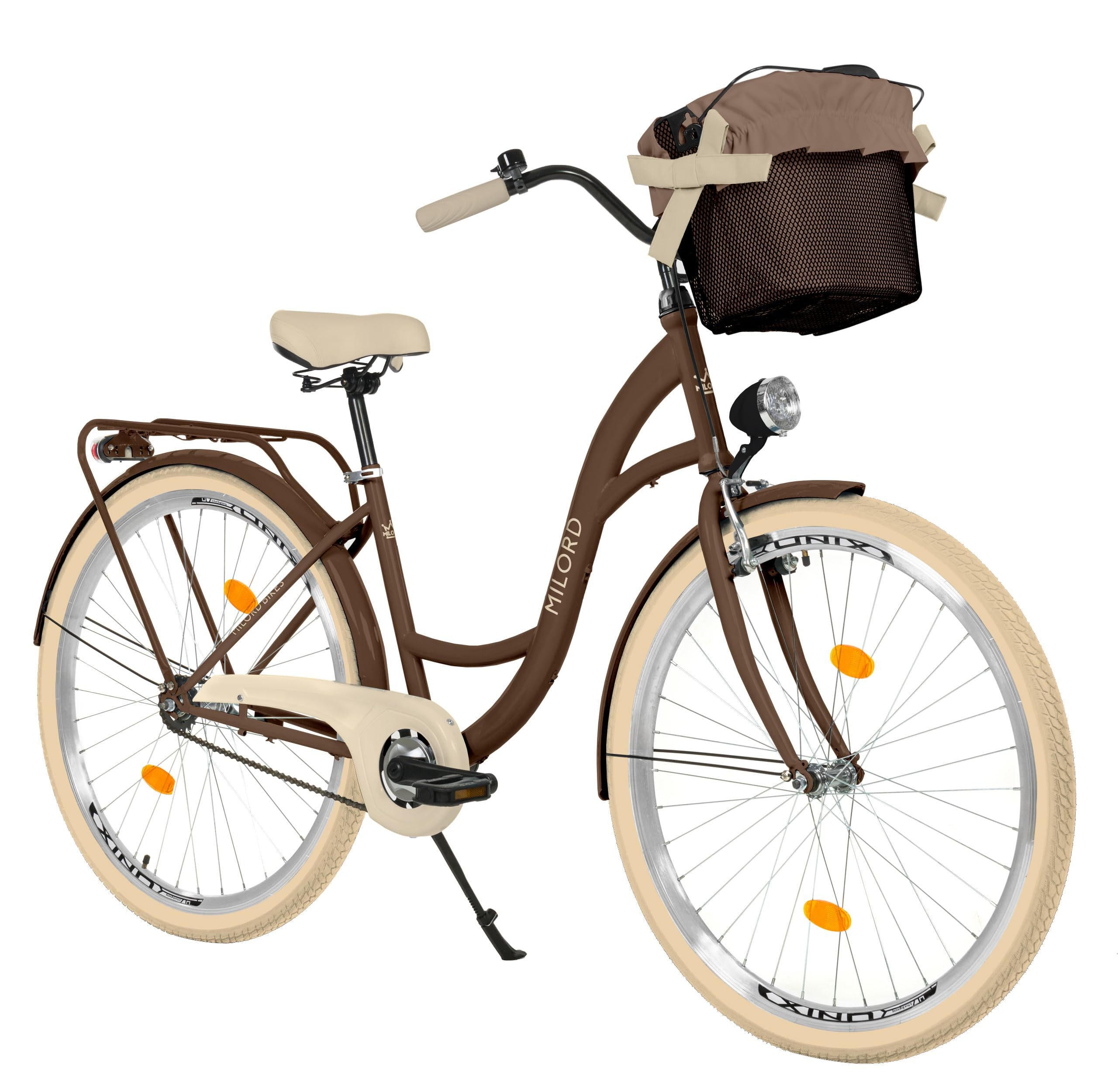 Milord Cityrad Damenfahrrad Citybike Mit Metallkorb Fahrrad 26/28 Zoll 1-Gang Braun, 1 Gang, (Fahrradständer, Gepäckträger, Klingel, Korb, Kotflügel)
