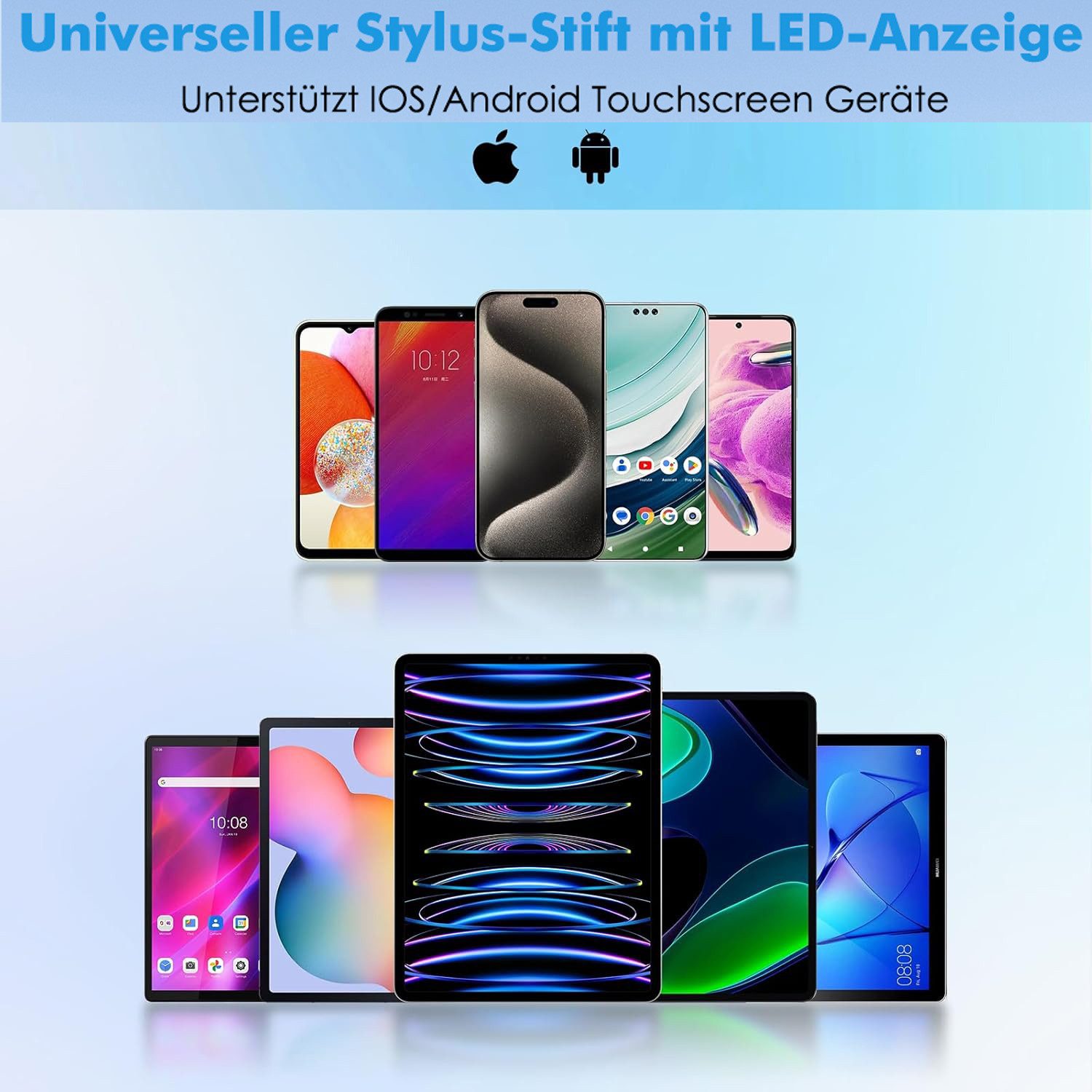 Forrlite Eingabestift  Stylus Pen für Touchscreen, Aktiver Universal Stylus Stift (Kompatibel mit iPad/iPhone/Samsung & Anderen iOS/Android Smartphone Tablet Geräten Tablet Stift mit Power Display)