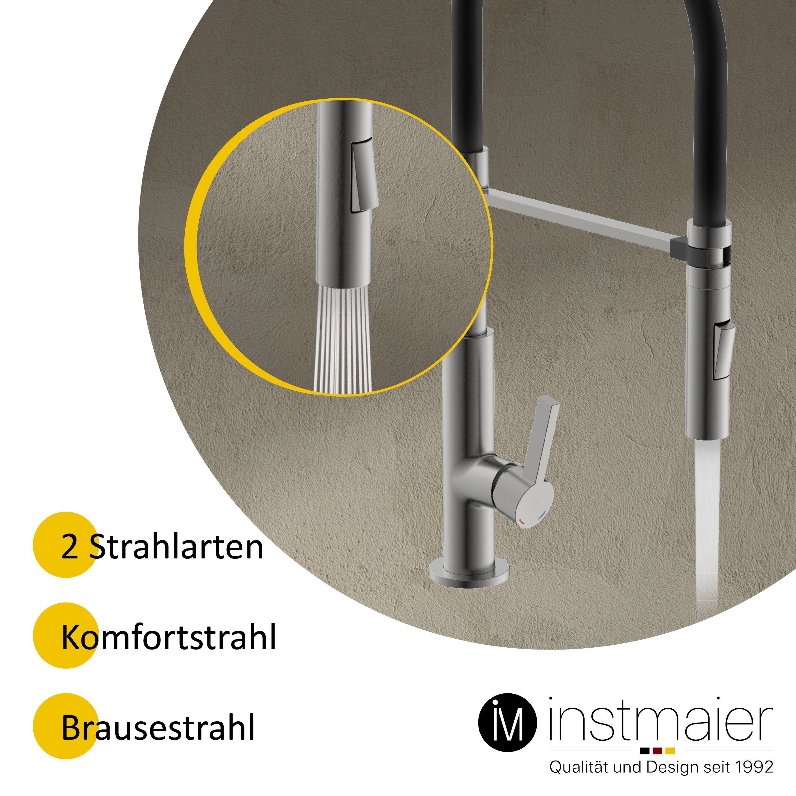 Auslauf, hohem flexible instmaier mit Küchenarmatur 2 Strahlarten Spültischarmatur K4, Handbrause Graphit