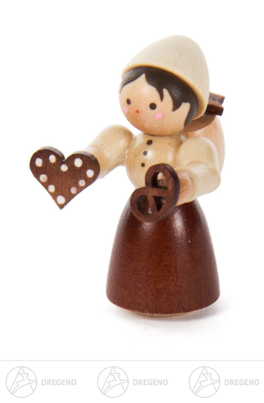 Dregeno Erzgebirge Weihnachtsfigur Weihnachtliche Miniatur Mädchen mit Pfefferkuchen natur NEU