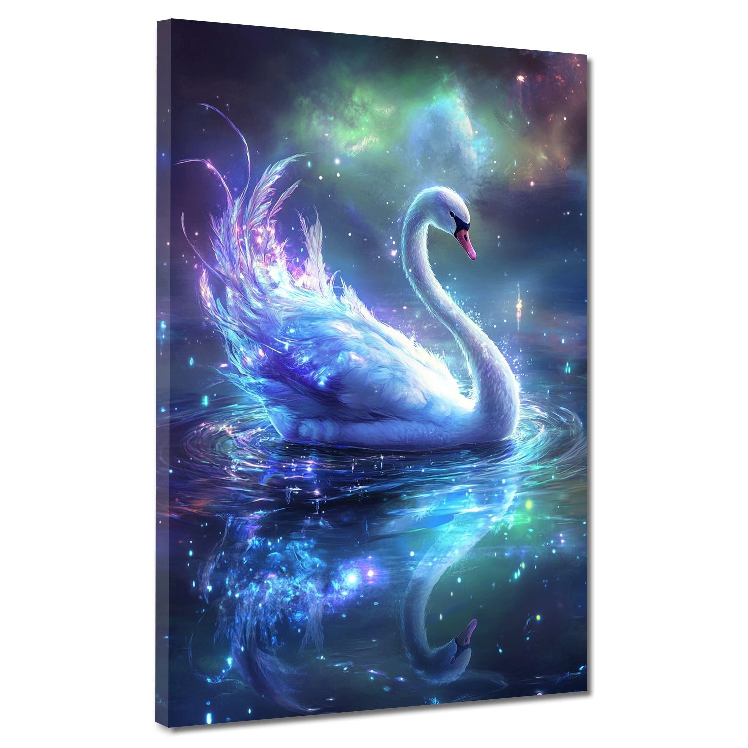 Artedinoi Leinwandbild Magischer Schwan leuchtende Federn Leinwandbild Wandbild Kunstdruck XL, Schwan mit leuchtenden Federn