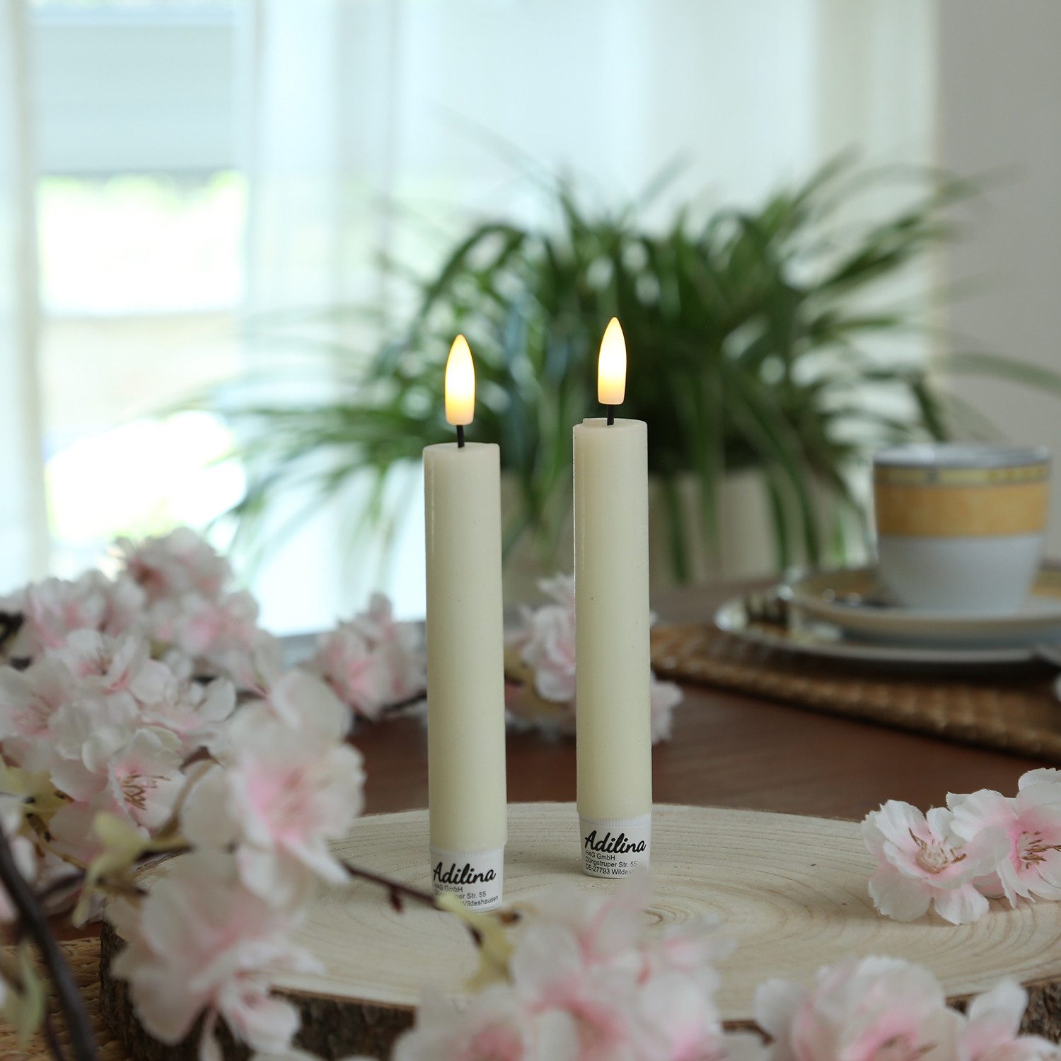 Adilina LED-Kerze LED Stabkerzen Tafelkerzen Dinner Spitzkerzen rustikal 16cm creme 2St (2-tlg)