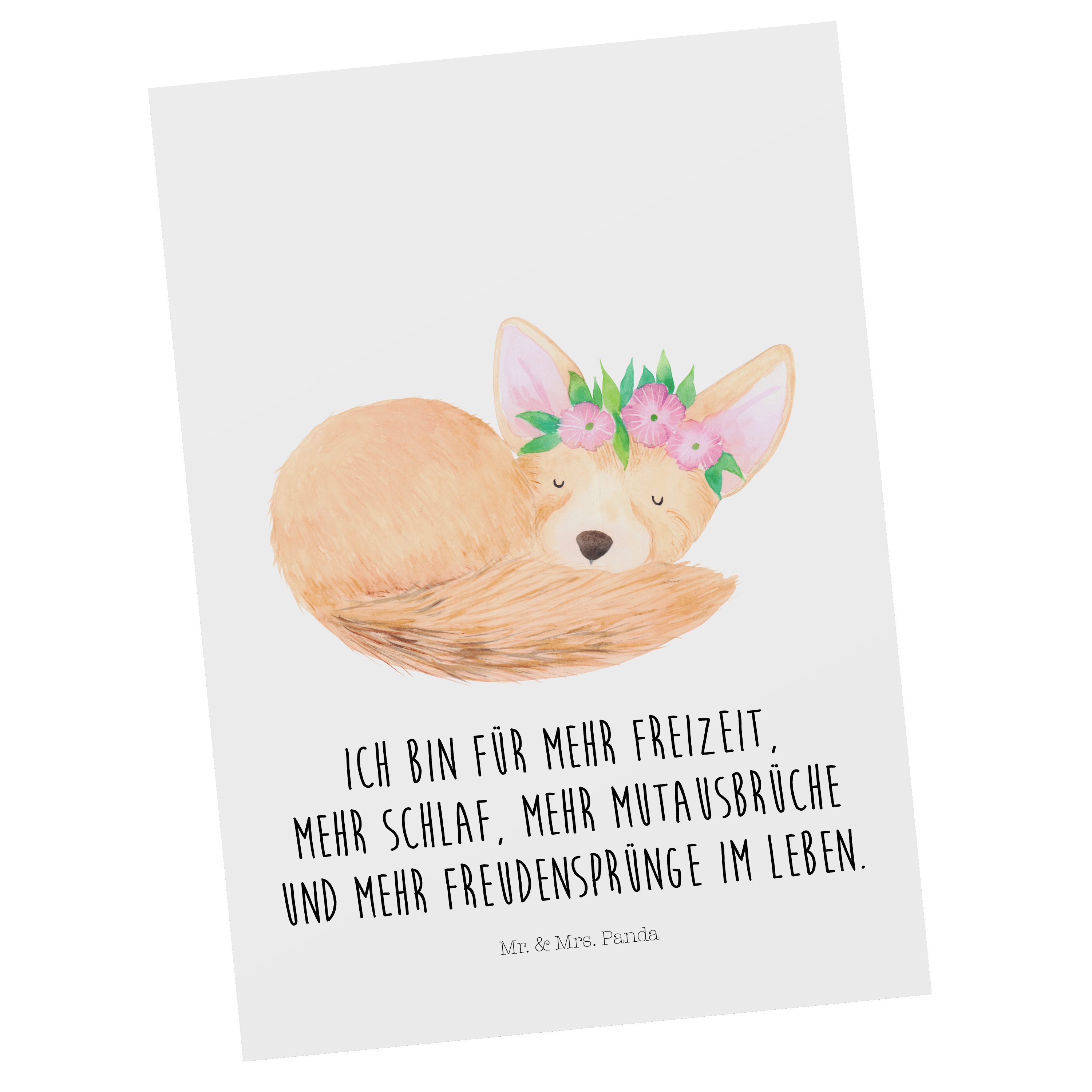 Mr. & Mrs. Panda Postkarte Wüstenfuchs Blumenkranz - Weiß - Geschenk, Geschenkkarte, Dankeskarte