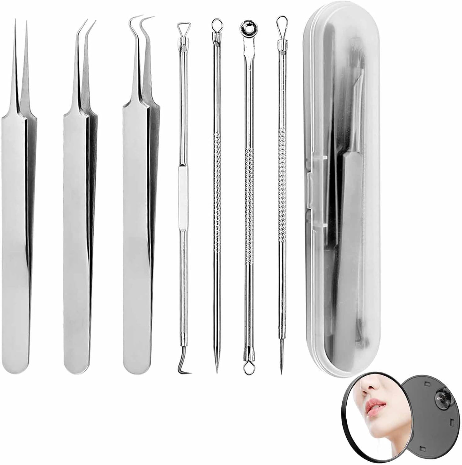 FELIXLEO Очисники пір Засіб для видалення чорних крапок 8 Pickel Entferner Kosmetikspiegel Gesicht Nase, 1-tlg.