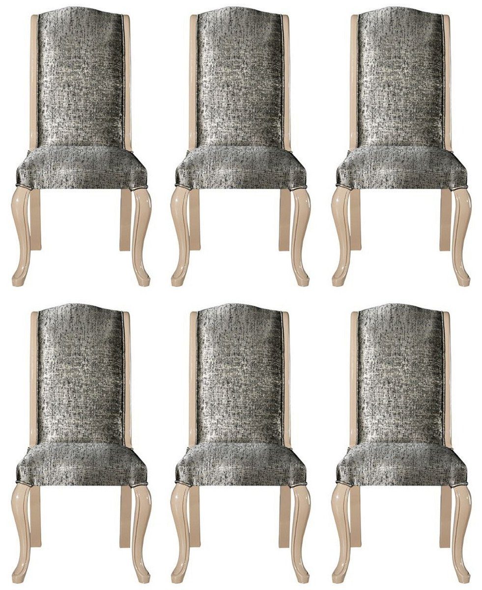 Küchen Esszimmerstuhl Deco Casa Set Luxus Beige Schwarz Esszimmer Art Stühle Set Deco / - Silber / Padrino Esszimmerstuhl Art - 6er Handgefertigtes Möbel