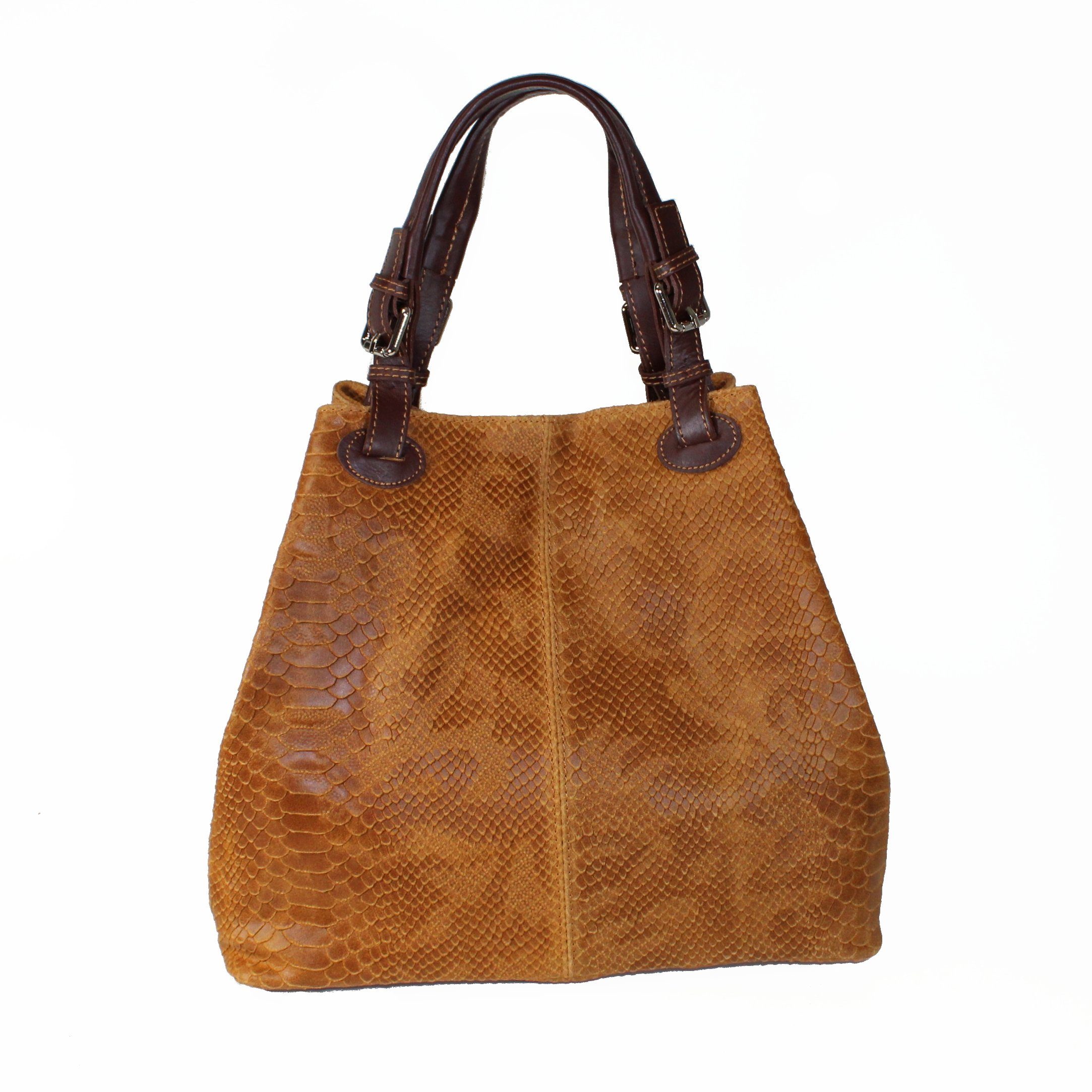 fs-bags Handtasche fs6929, Leder mit Prägung, Made in Italy Cognac