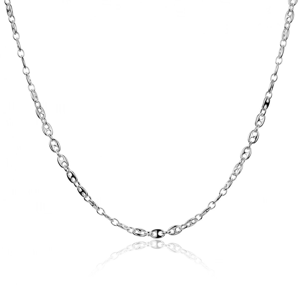 Silber K106, Damen Sterling 925 Gliederkette diamantiert Materia Kaffeebohnenkette Silber,