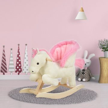 HOMCOM Schaukeltier mit Tiergeräusche Spielzeug für 18-36 Monate Plüsch Weiß+Rosa, (1 tlg), 70L x 28B x 57H cm