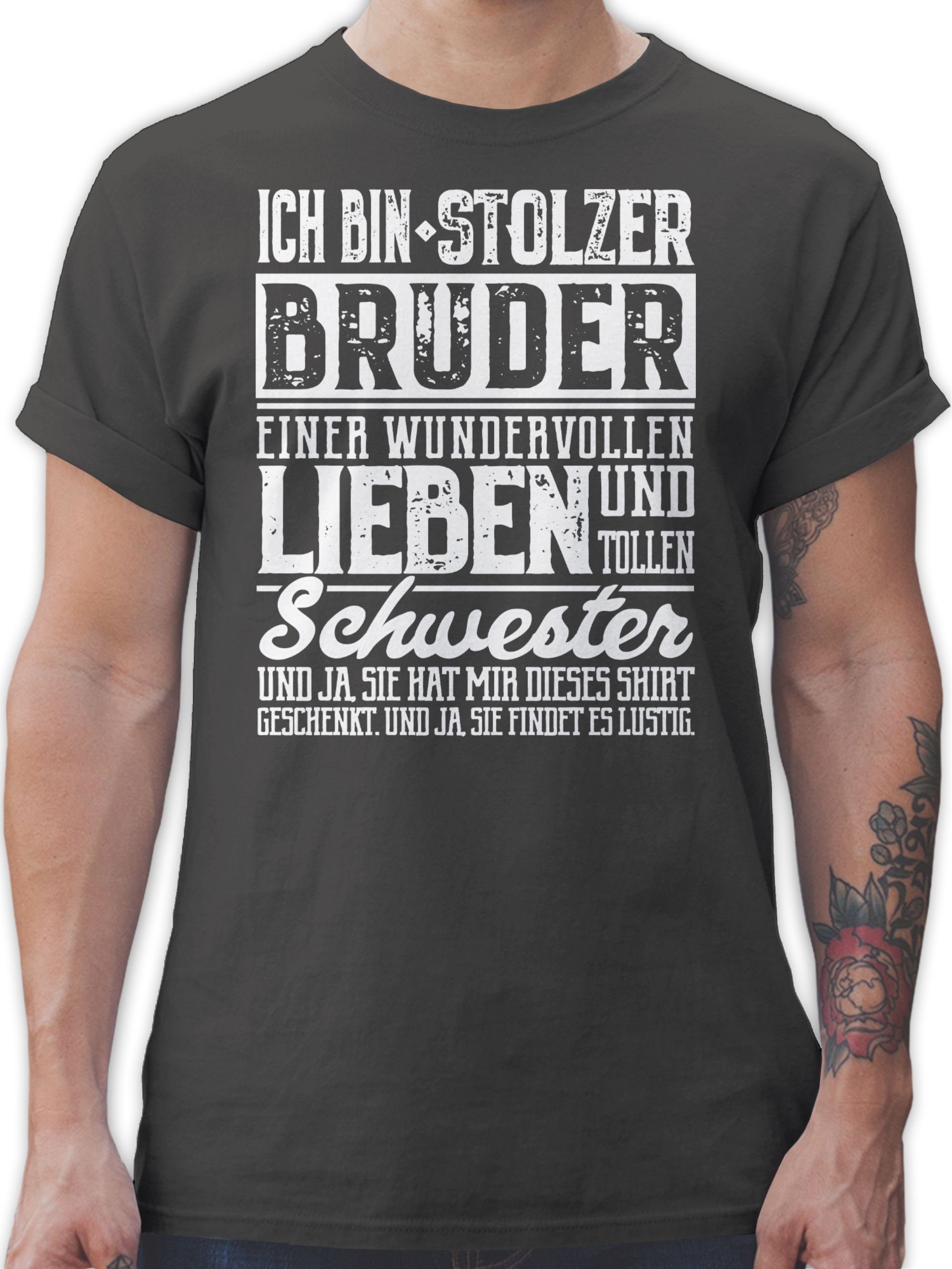 Shirtracer T-Shirt Ich bin stolzer Bruder einer tollen und wundervollen Schwester Bruder 03 Dunkelgrau