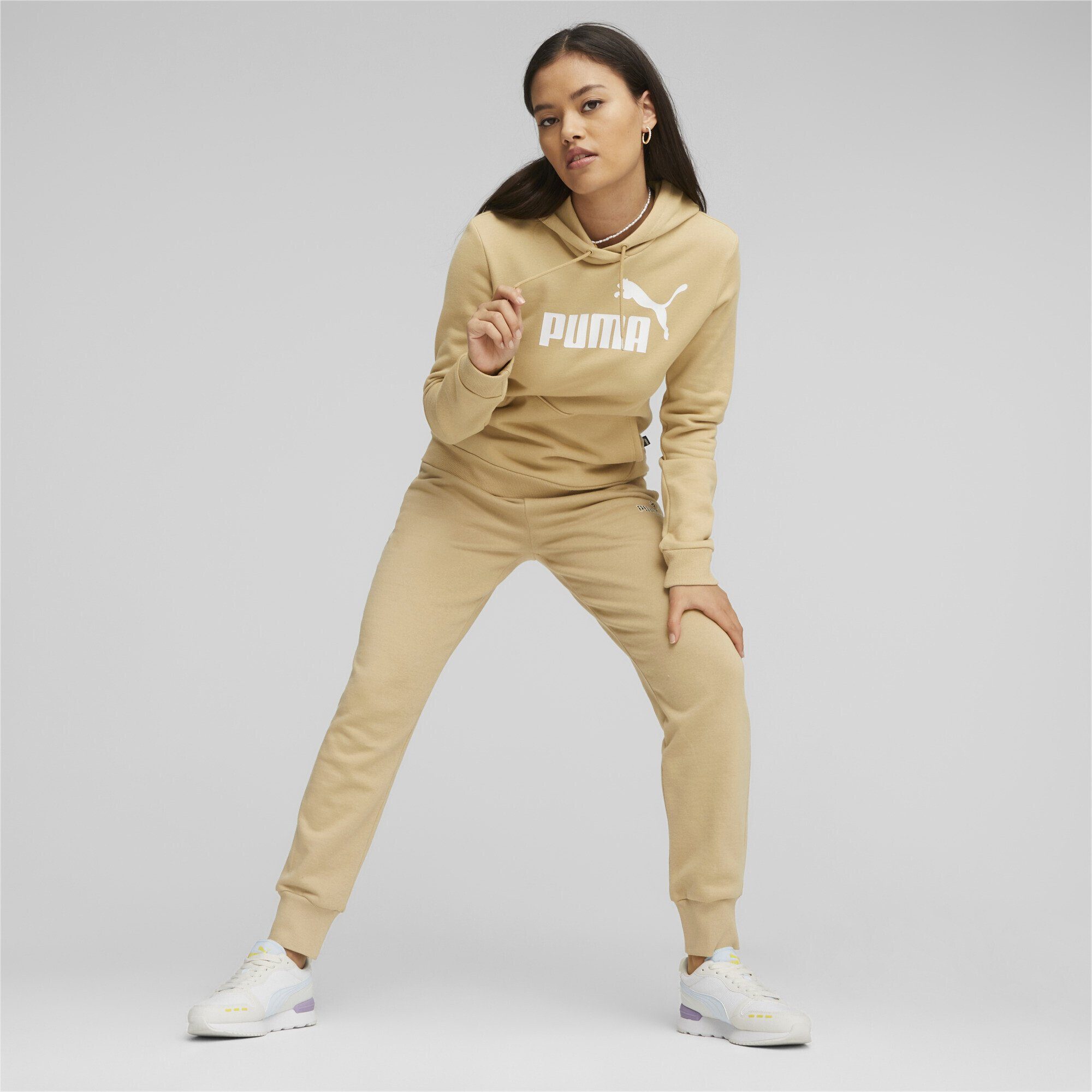 Damen Logo hoodie PUMA Essentials FL Sand Beige Dune Sweatshirt