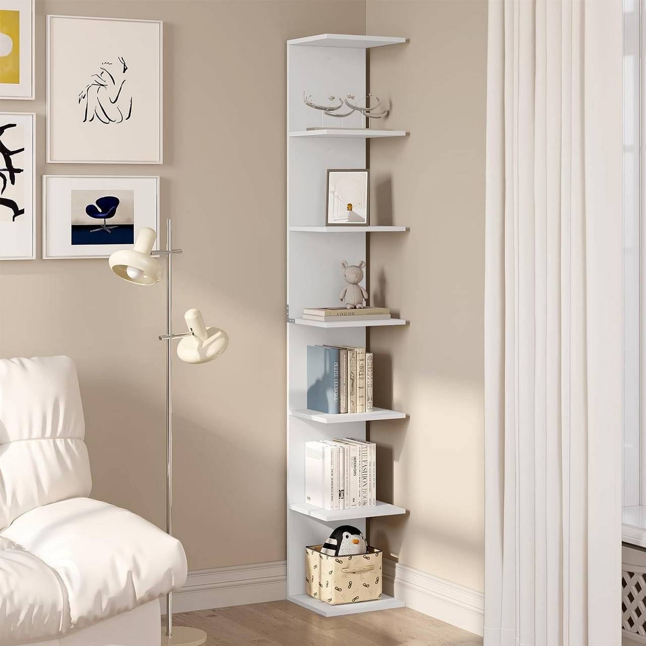 Woltu Bücherregal, 1-tlg., Bücherregal mit 7 Ebenen, Wandregal weiß, Küchen günstig online kaufen