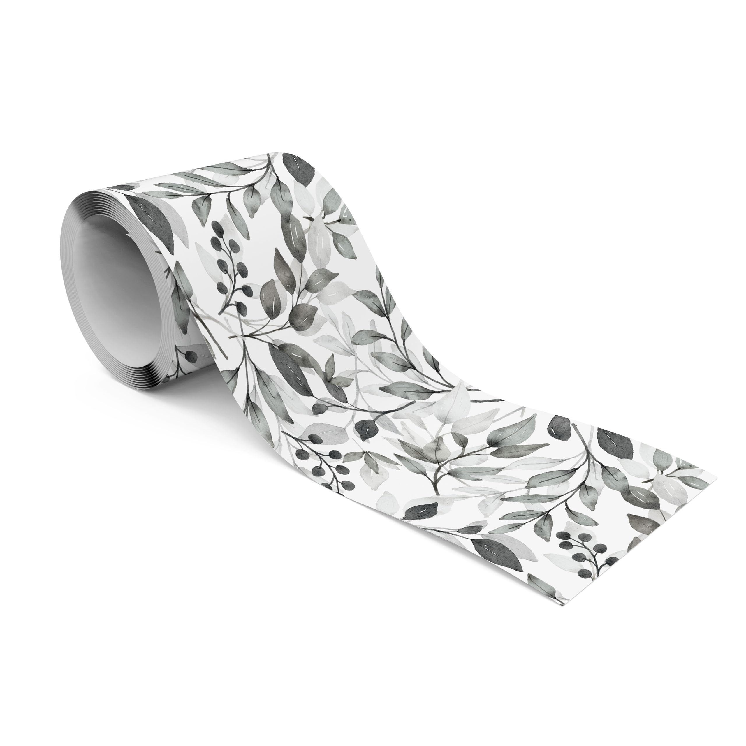 Muralo Bordüre Wandbordüre selbstklebend Blätter – Tapetenbordüre Wohnzimmer, bedruckt, Graue Blätter, 10 x 300 cm, abriebfest, abwischbar
