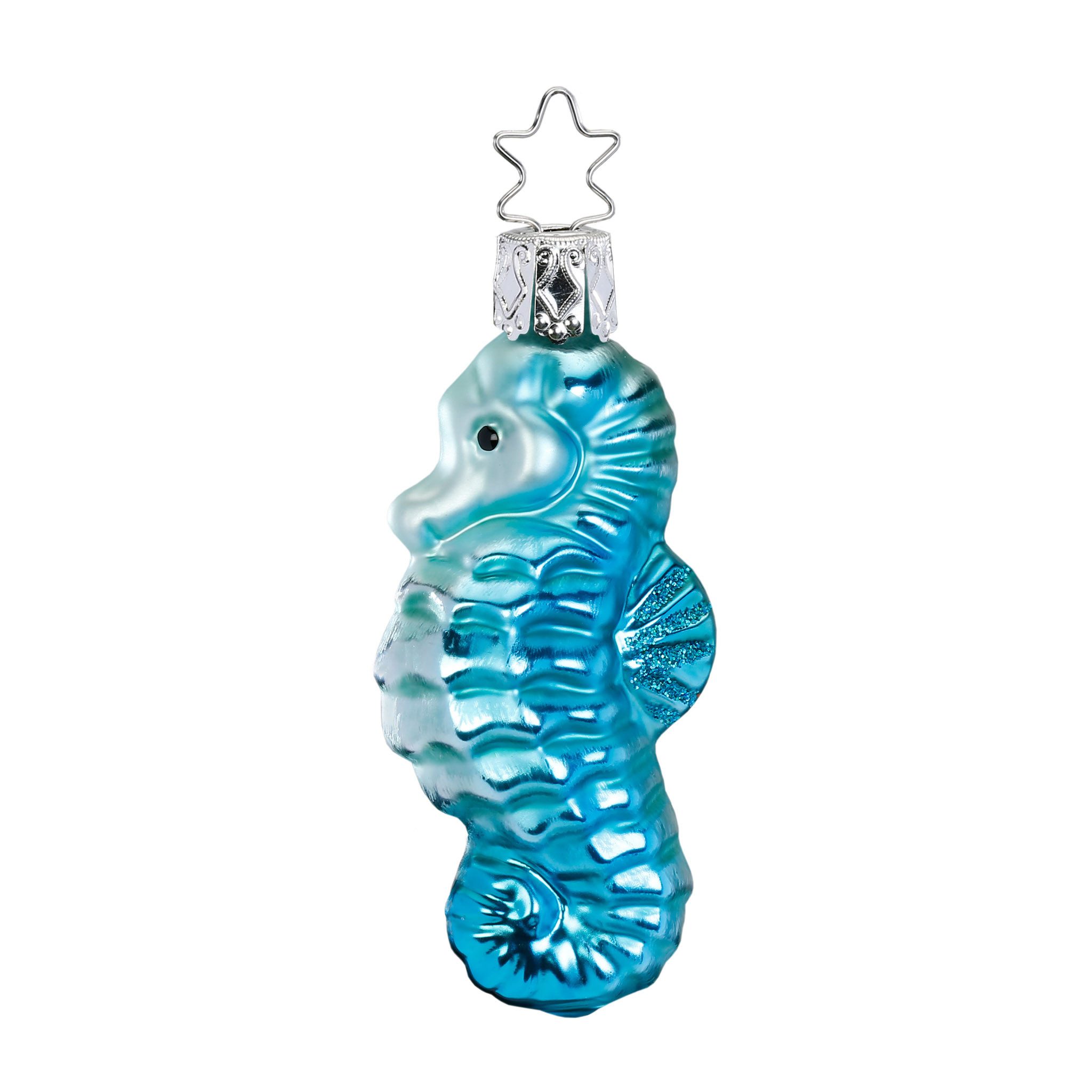 INGE-GLAS® Christbaumschmuck, Christbaumschmuck Glas Seepferdchen 7,5cm blau