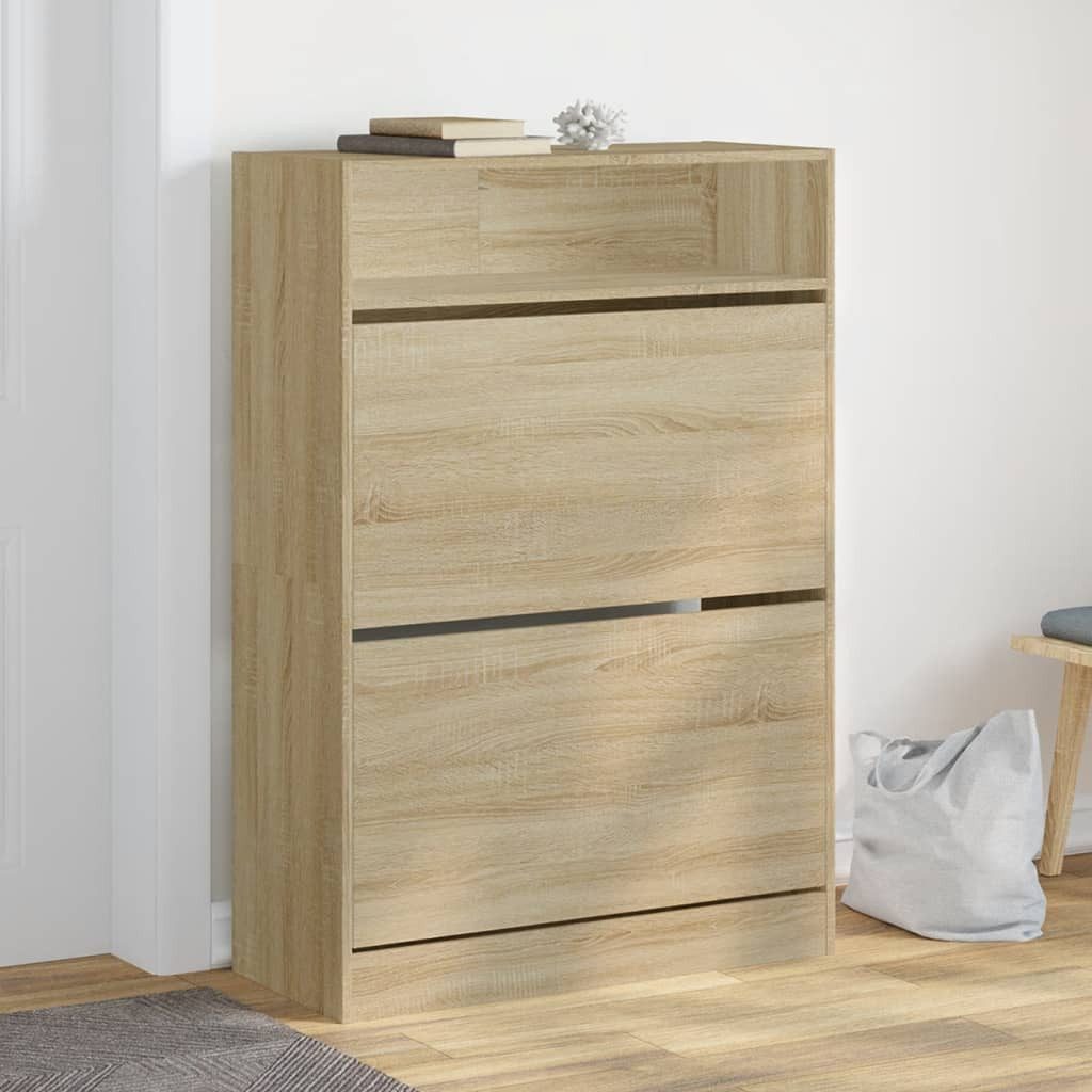 furnicato Schuhregal Schuhkipper 80 x 34 x 116 cm Sonoma-Eiche, 1-tlg., Platzsparender Schuhschrank mit 2 Klappen für deinen Flurbereich