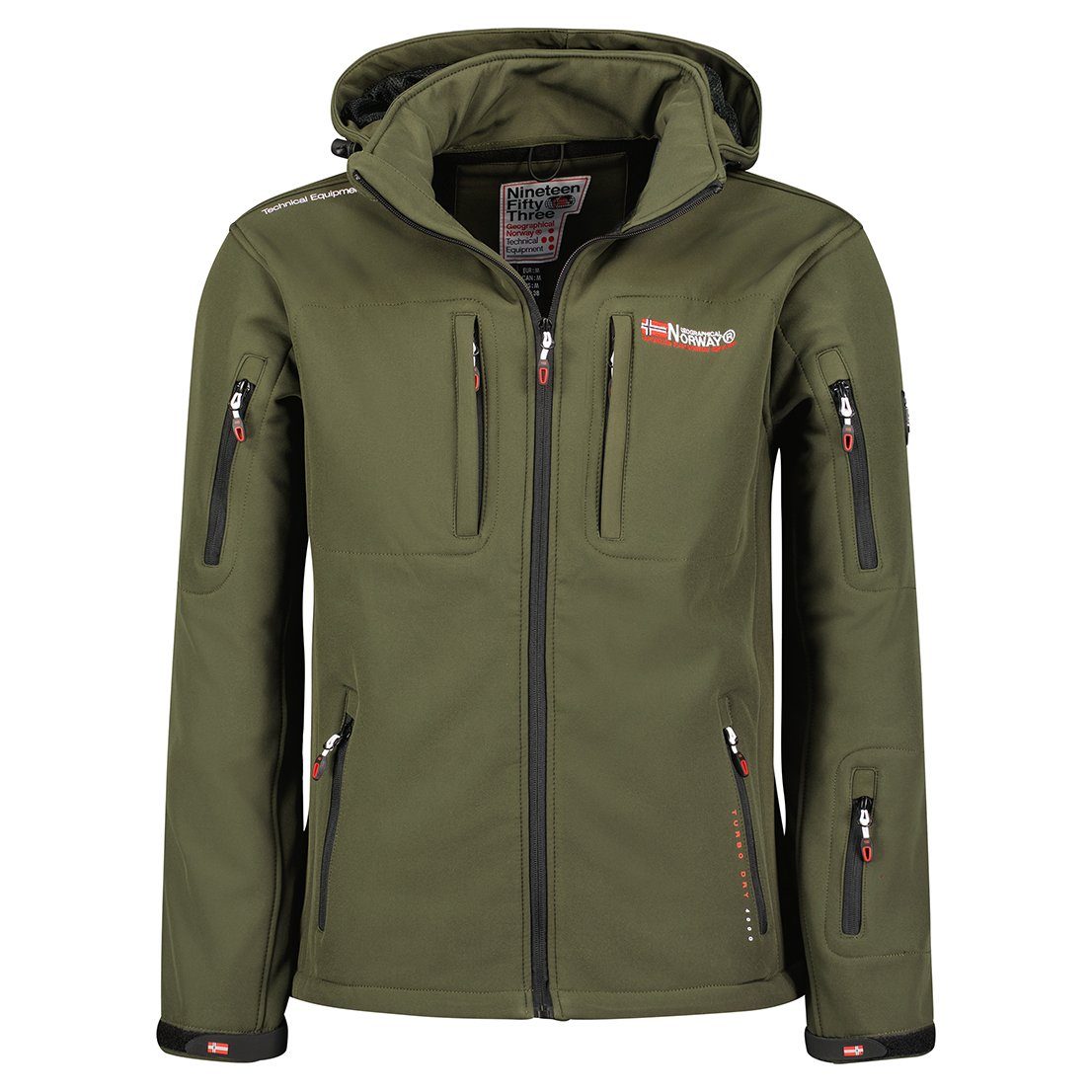 Geographical KAKI Kapuze hochschließender TUNAR Softshelljacke - Kragen, Herren Softshell Norway abnehmbarer mit