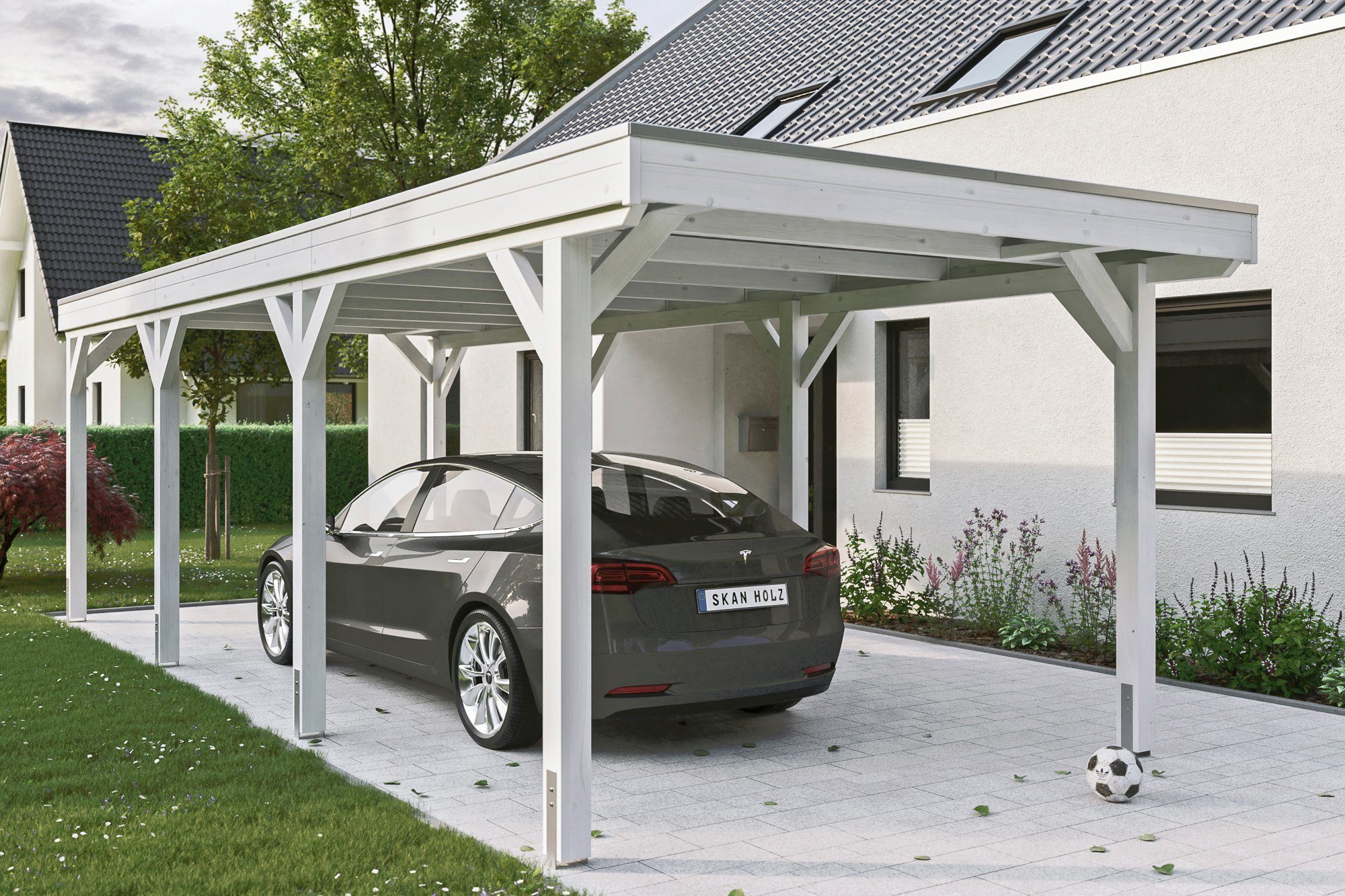 Skanholz Einzelcarport Grunewald, BxT: 321x796 cm, 289 cm Einfahrtshöhe, mit Aluminiumdach