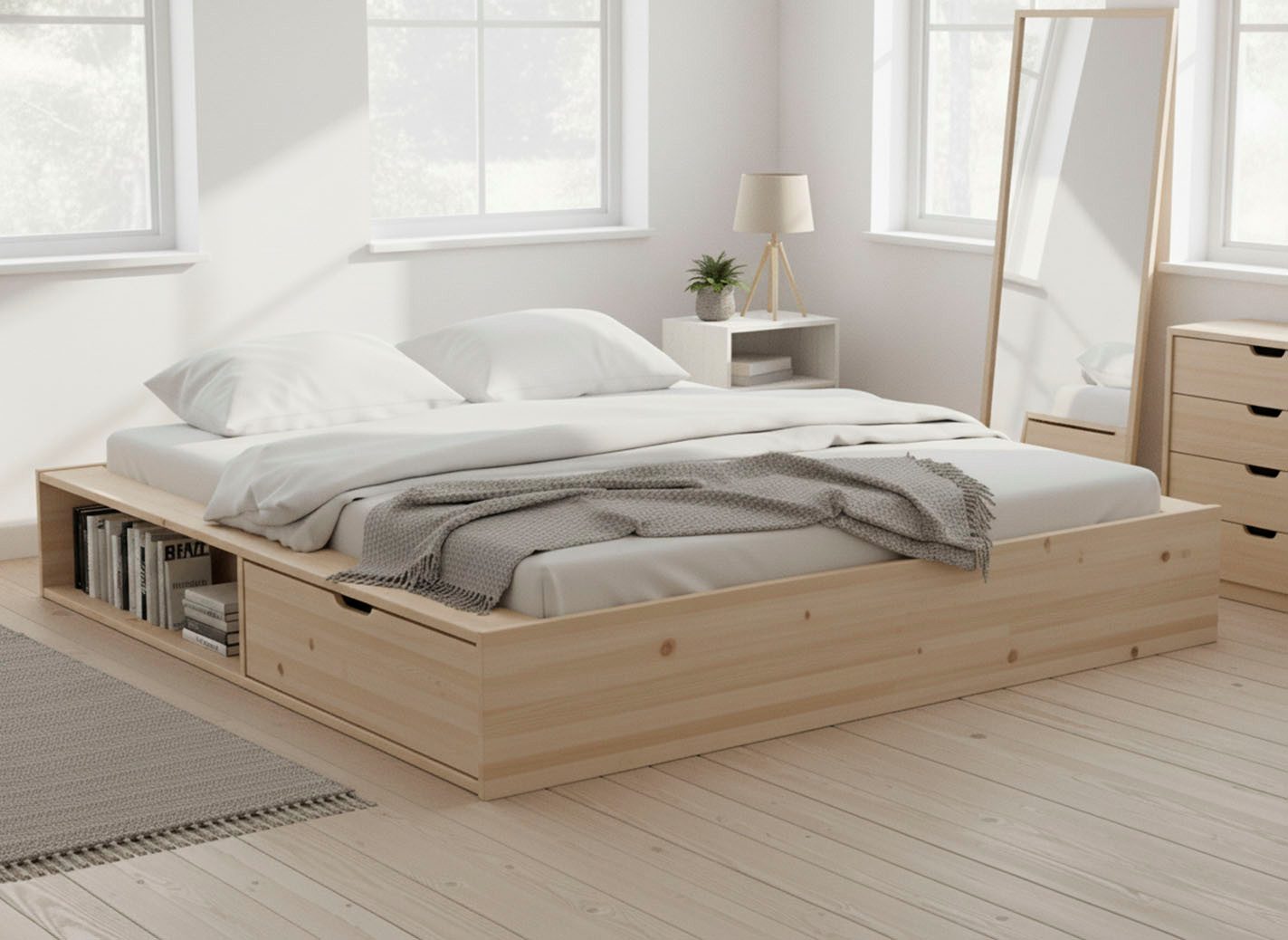 OTTO home Massivholzbett Erno, Stauraumbett Futonbett, 275KG belastbar (Breite/ Belastbarkeit: 120cm/275 KG, 180cm/275 KG), mit Lattenrost, FSC® zertifiziert, viel Stauraum + Ablagen
