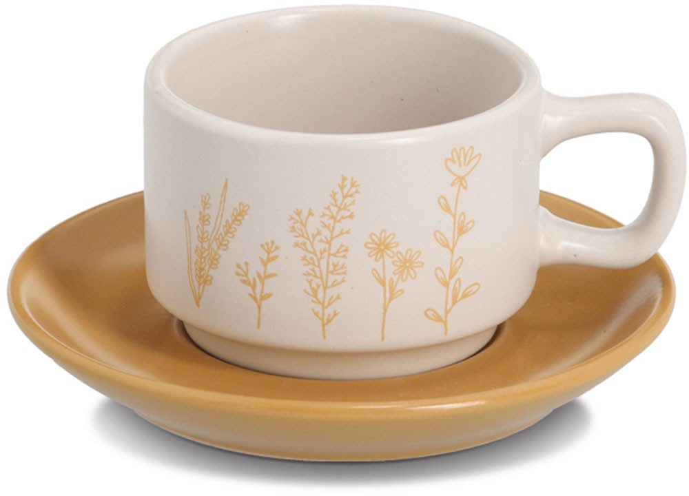 Zeller Present Espressotasse Espresso-Set "Flowers", 8-tlg., Steingut, 8-tlg., Steingut, zarte Blumenmotive