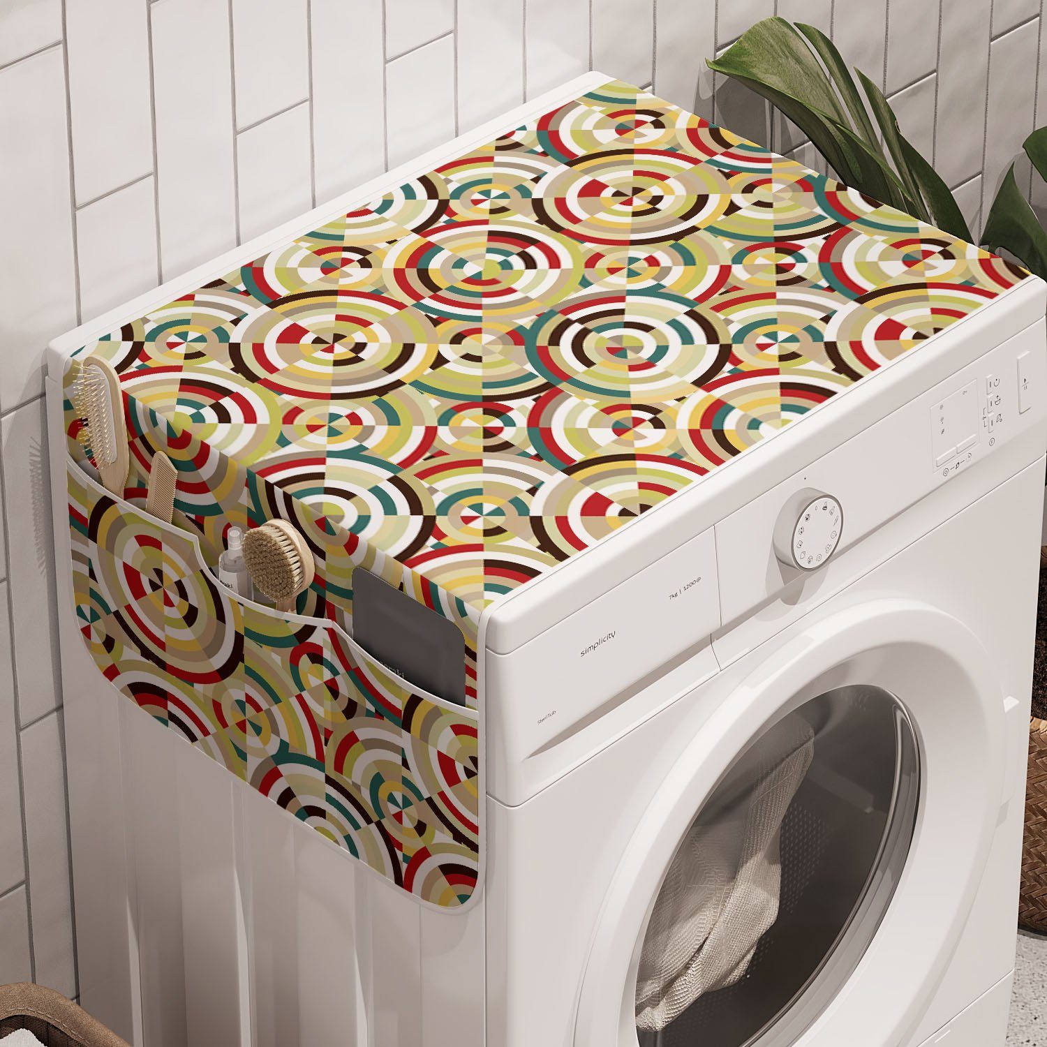 Abakuhaus Badorganizer Anti-Rutsch-Stoffabdeckung für Waschmaschine und Trockner, Geometrisch Rhombus und Bullseye