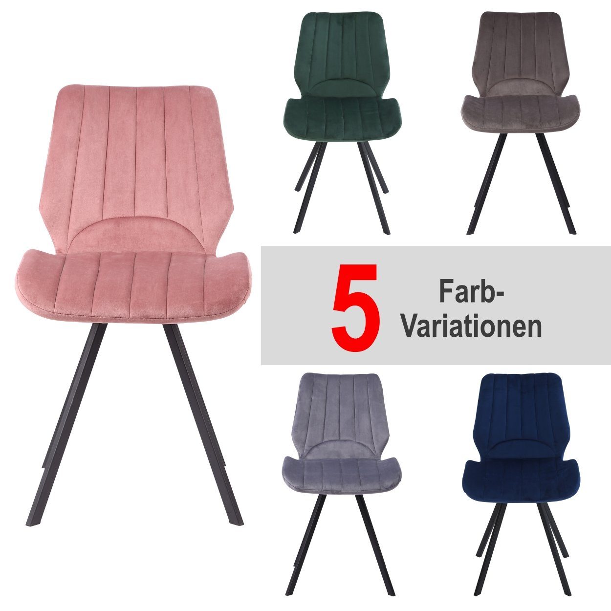 TRISENS Polsterstuhl Chloe (1er Set, 2er Set, 3er Set oder 4er Set, 1 St), Essstuhl mit der gepolsterten Sitzfläche Küchenstuhl in Samt-Optik