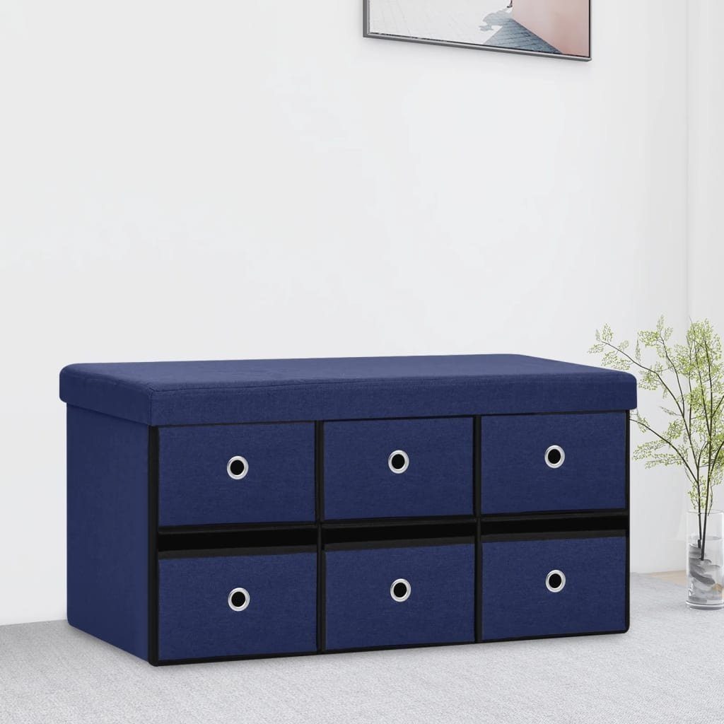 möbelando Sitzbank 3010869 (LxBxH: 38x76x38 cm), faltbar aus Stoff in Blau mit 6 Schubladen | Sitzbänke