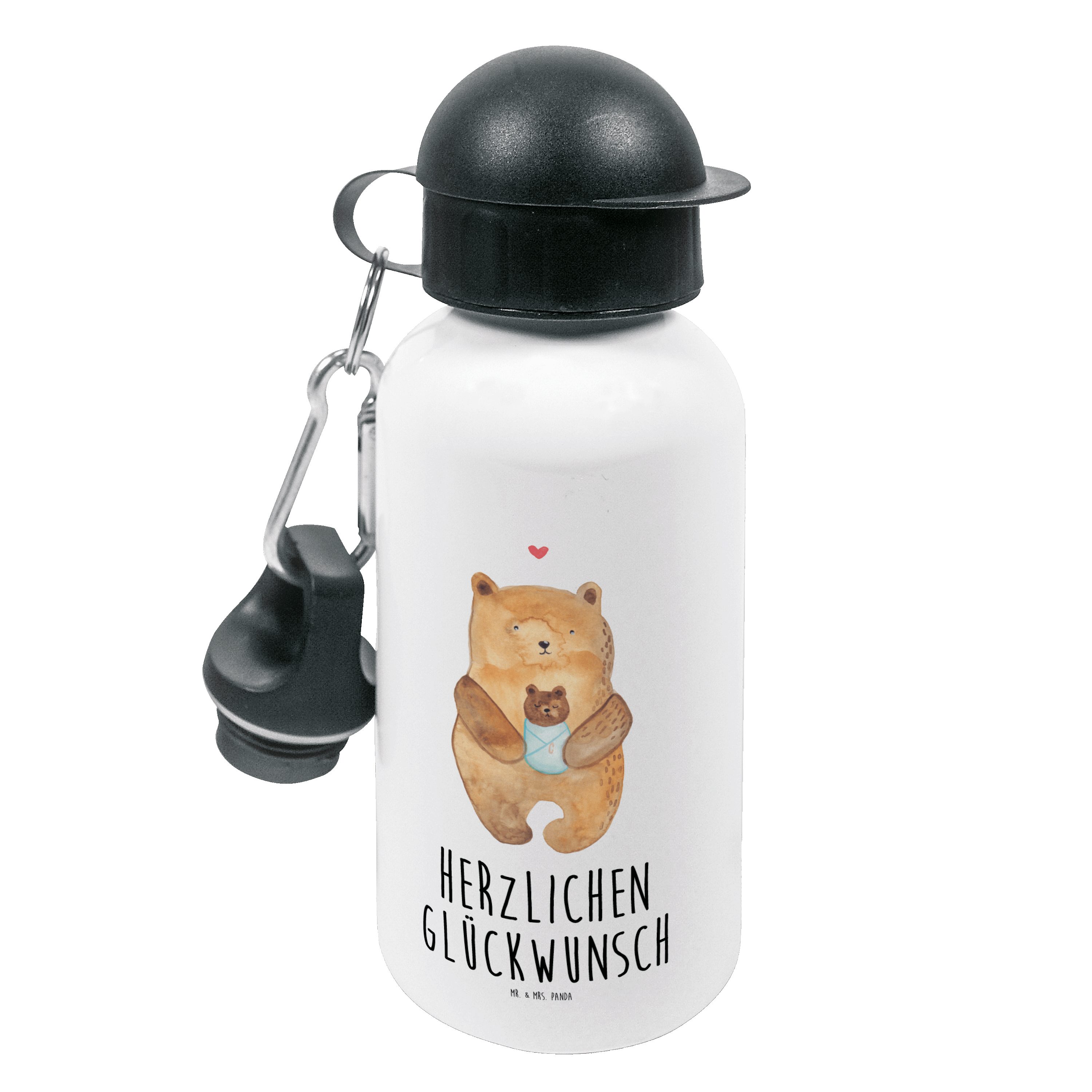 Mr. & Mrs. Panda Trinkflasche Bär Baby - Weiß - Geschenk, Teddybär, Kinderflasche, Geburtstag, Kids, Leicht zu öffnen