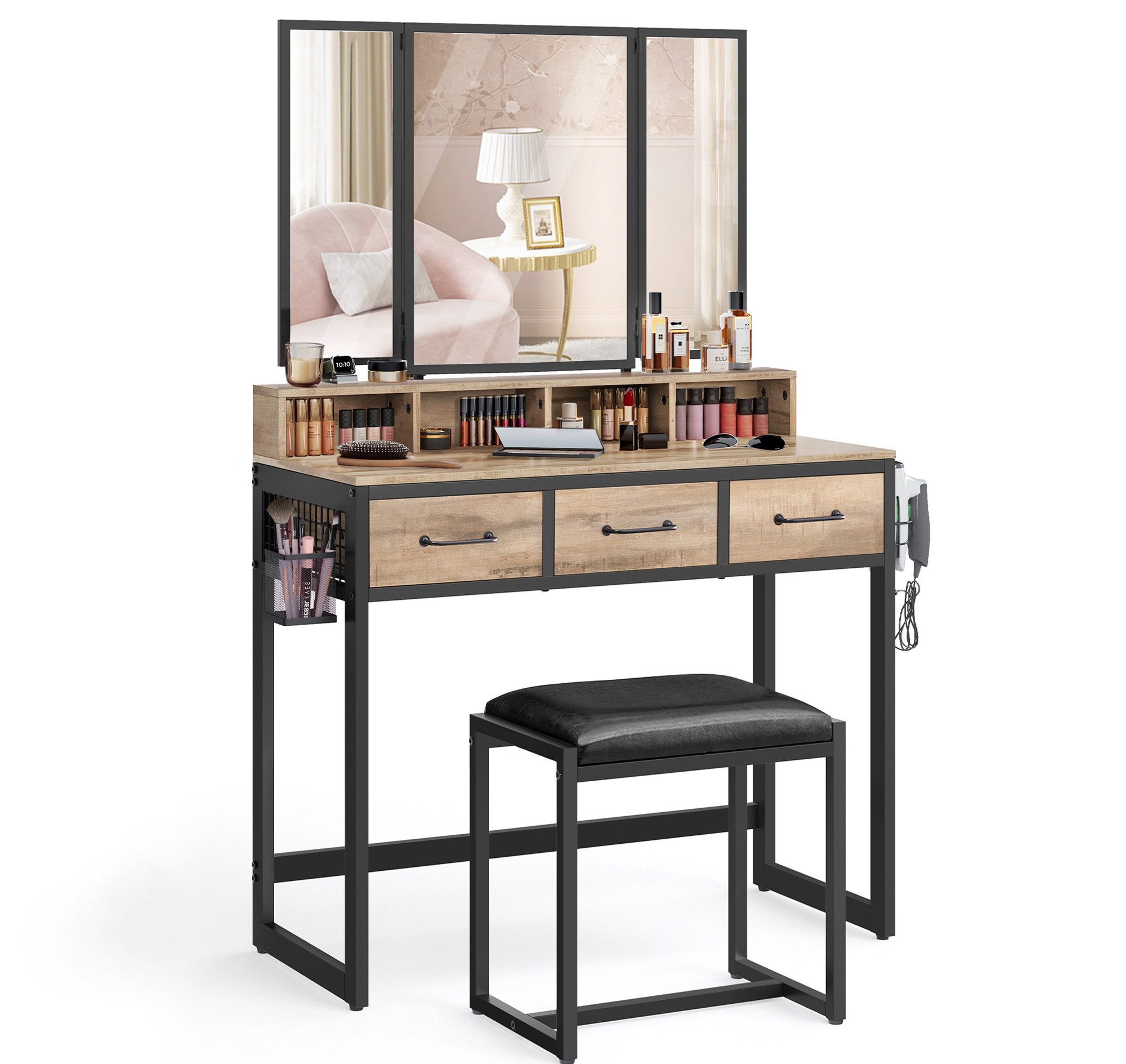 VASAGLE Schminktisch Frisiertisch mit Dreispiegel, 3 Schubladen, Haartrockn günstig online kaufen