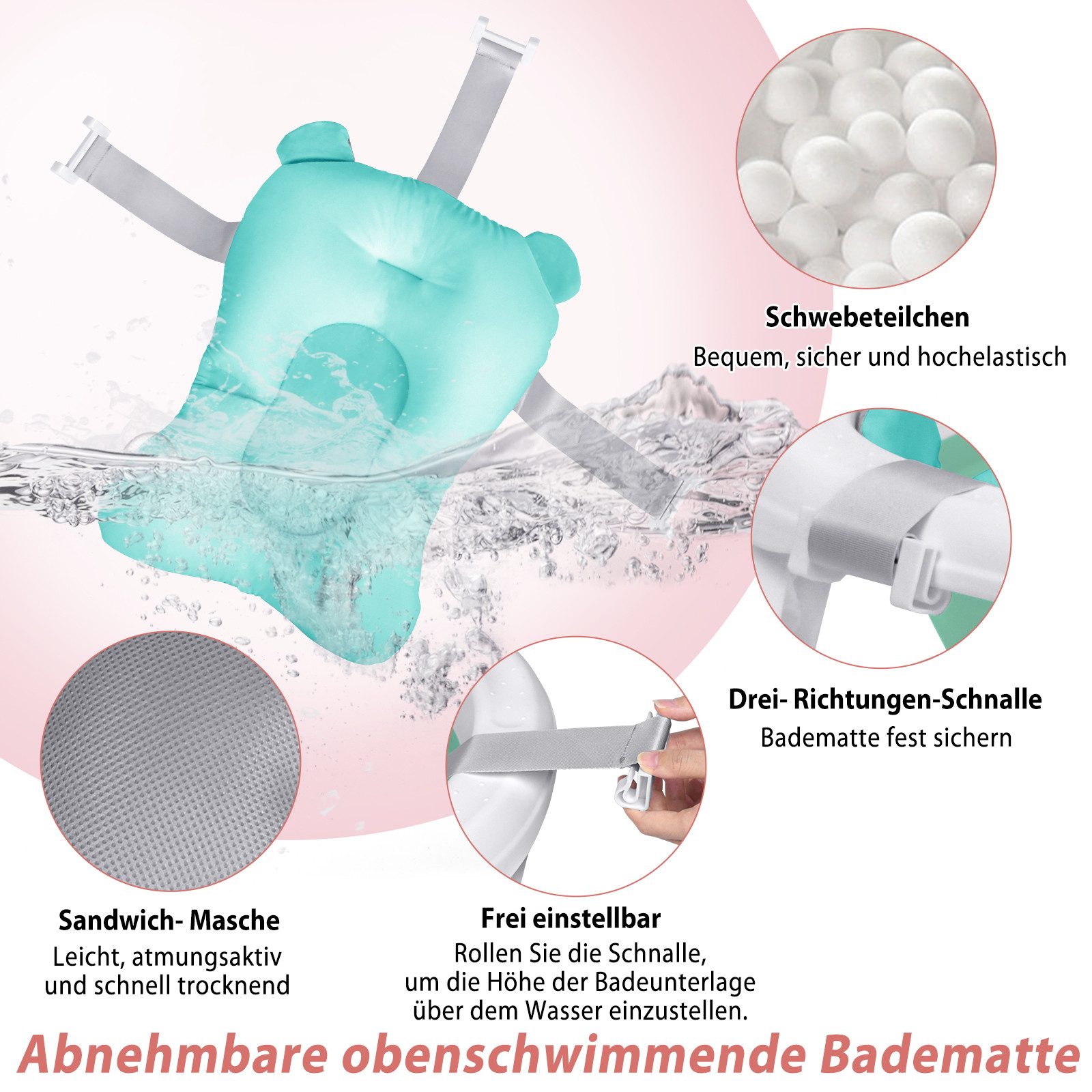 FIVMEN Babybadewanne Faltbare Babywanne mit rutschfesten Füßen für Babys und Neugeborene, inkl. Bade Sitzkissen, folding bathtub, platzsparend