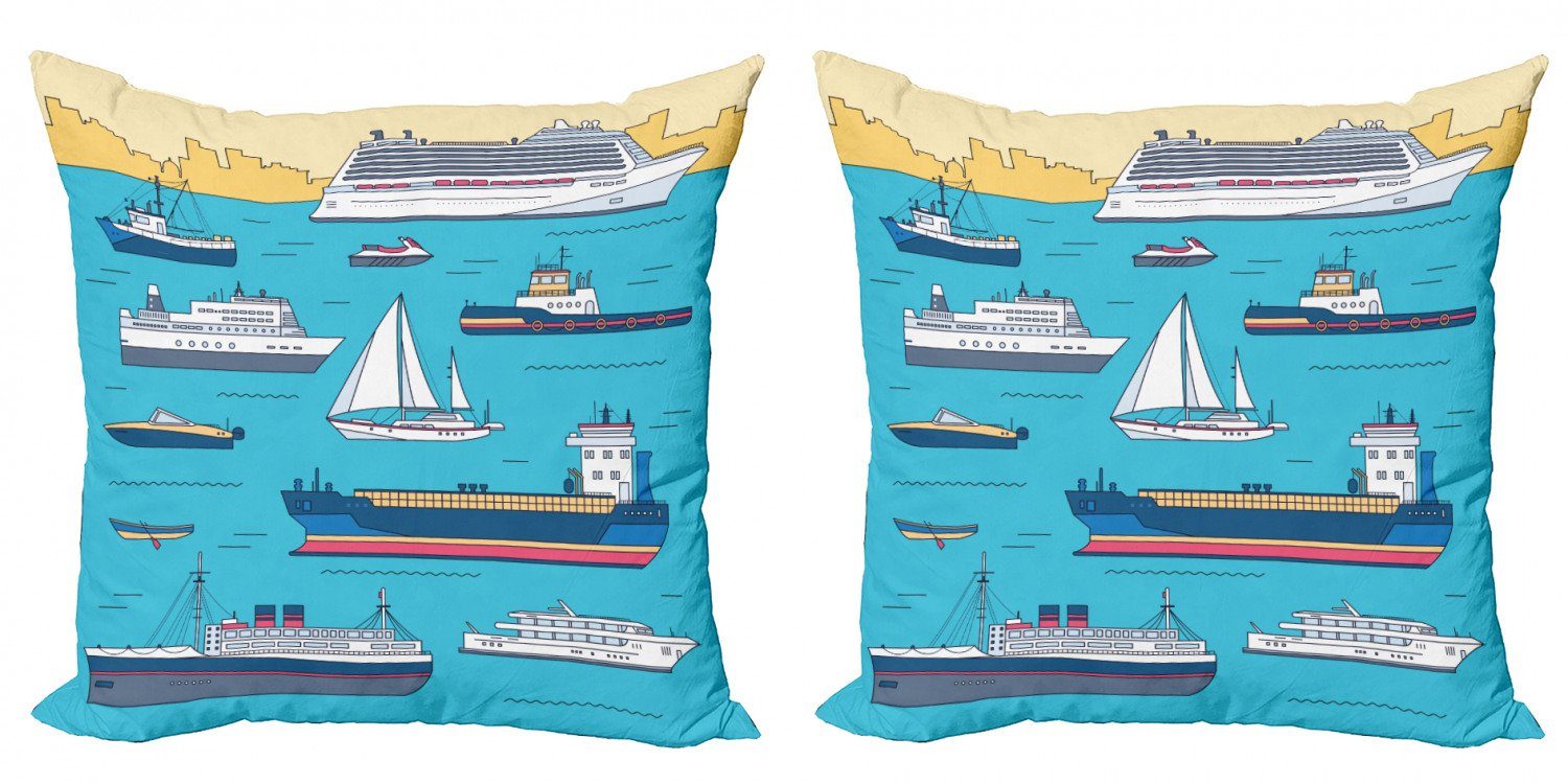 Kissenbezüge Modern Accent Doppelseitiger Digitaldruck, Abakuhaus (2 Stück), blau Wasser Schiffe Yacht Ferry