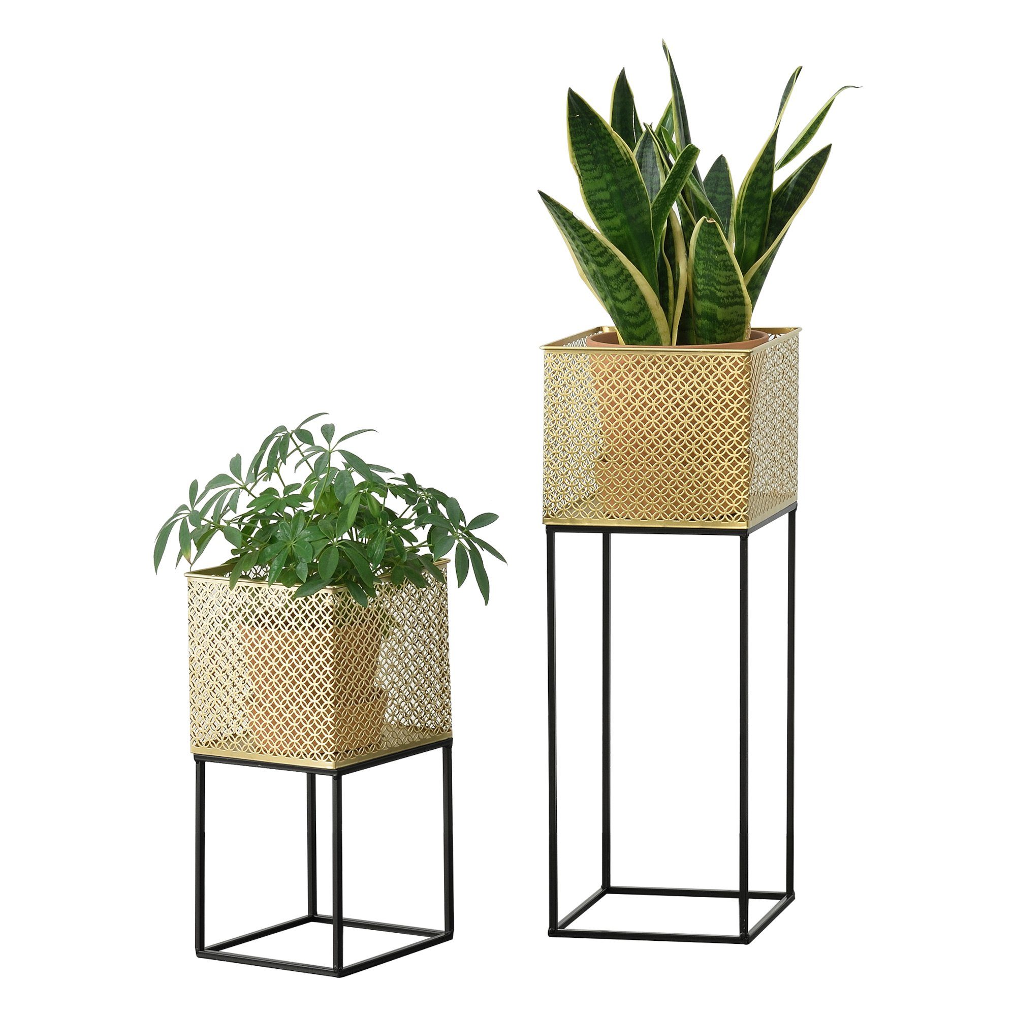 en.casa Blumenständer (2 St), Juprelle 2er Set Pflanzenständer aus Metall Gold / Schwarz