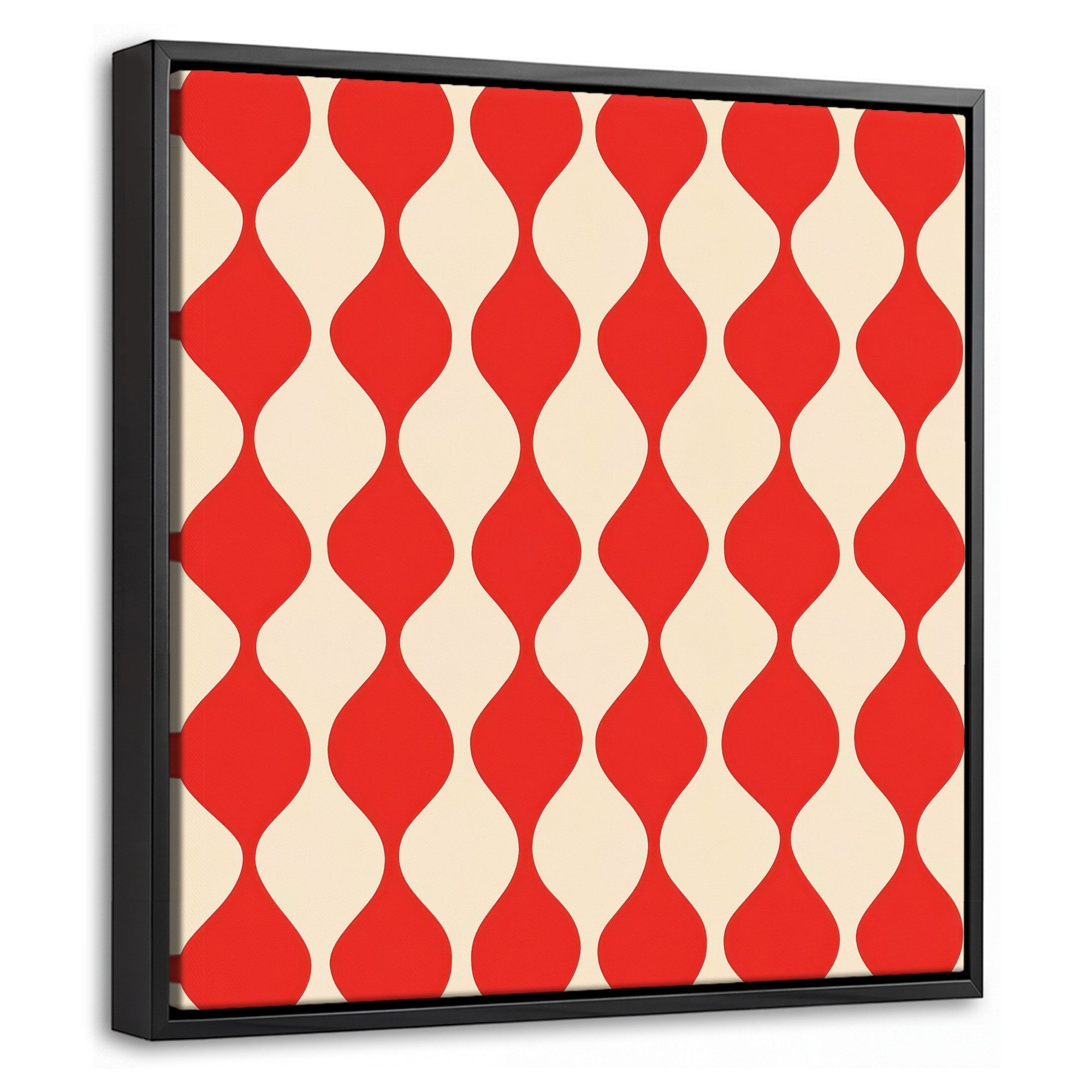 OneMillionCanvasses® Leinwandbild mit Rahmen - Wellenförmiges Muster - Retro - Rot - Beige, Fotodruck (1 St), Leinwand Bilder Klein, Wand Dekoration Aesthetic 20x20cm