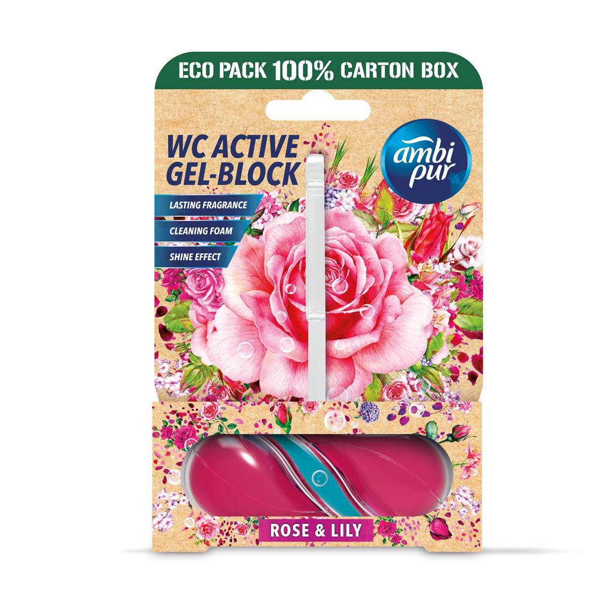 WC-Duftspüler Ambi Pur WC Active Gel-Block 45g Rose & Lily - WC Duft (1er Pack)