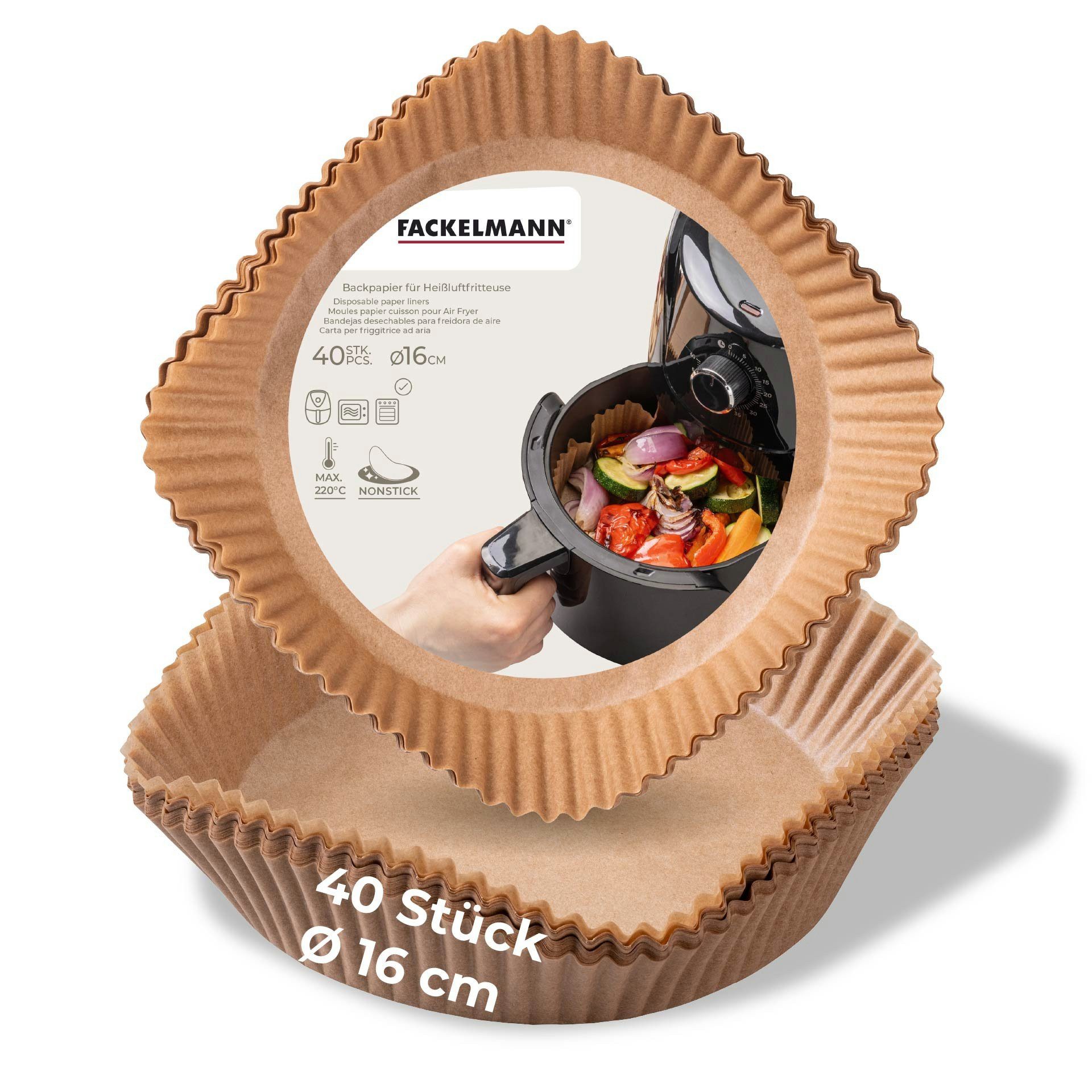 FACKELMANN Бумага для выпечки für Heißluftfritteuse, Rundes Бумага для выпечки, Einweg-Backformen