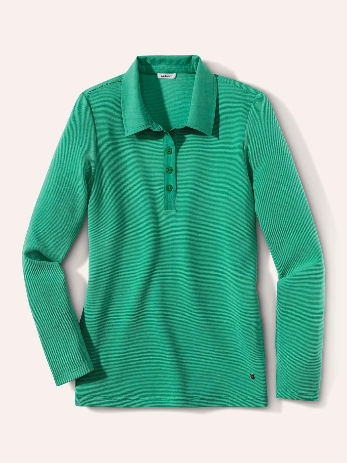 Walbusch Poloshirt Damen Ottoman Shirt Langarm formstabil pflegeleicht Bi-elastisch Ottoman-Qualität, weicher Viskosemix, gewebter Polokragen