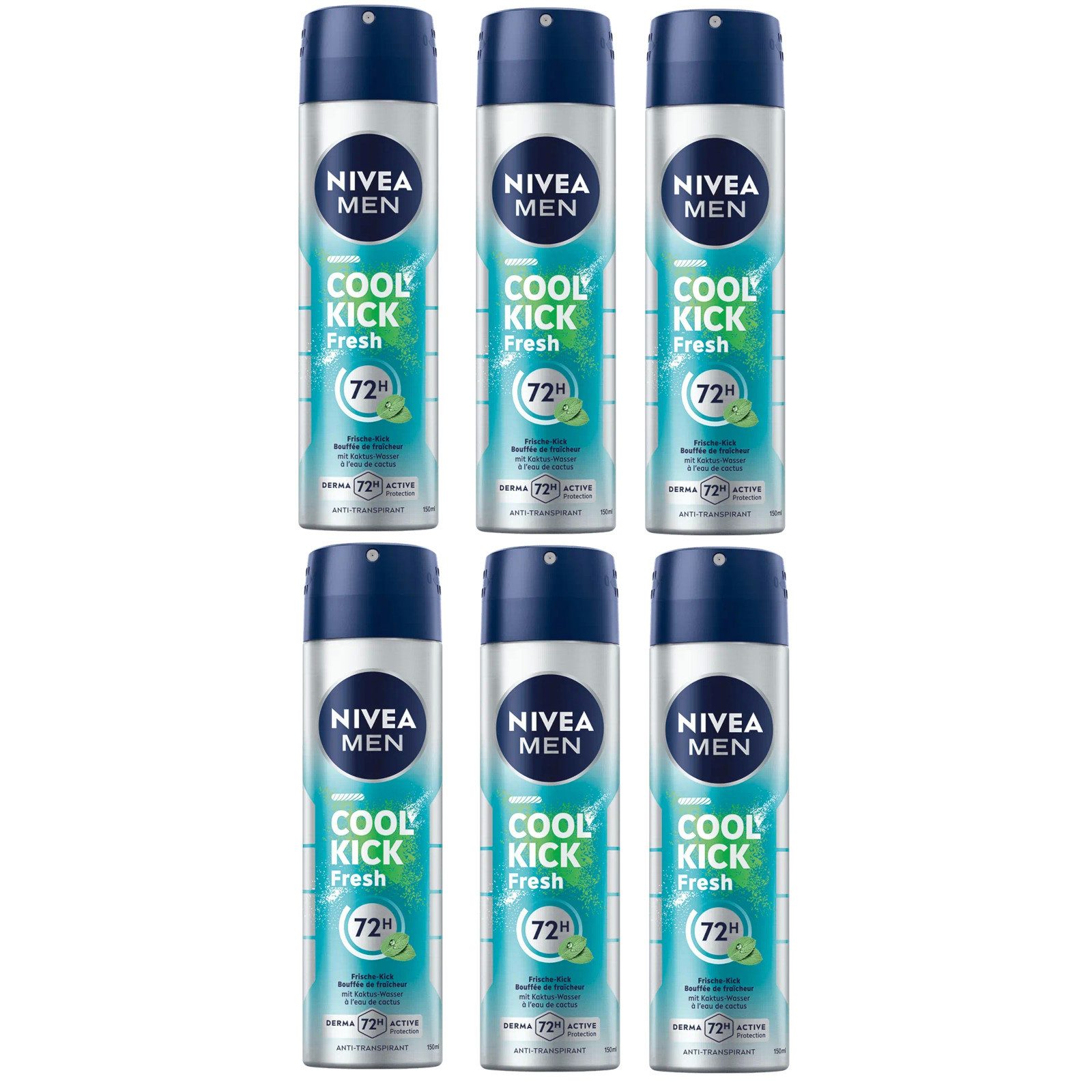 Deo-Spray NIVEA Deodorant Men Cool Kick Fresh Deo Spray, 6 x 150ml