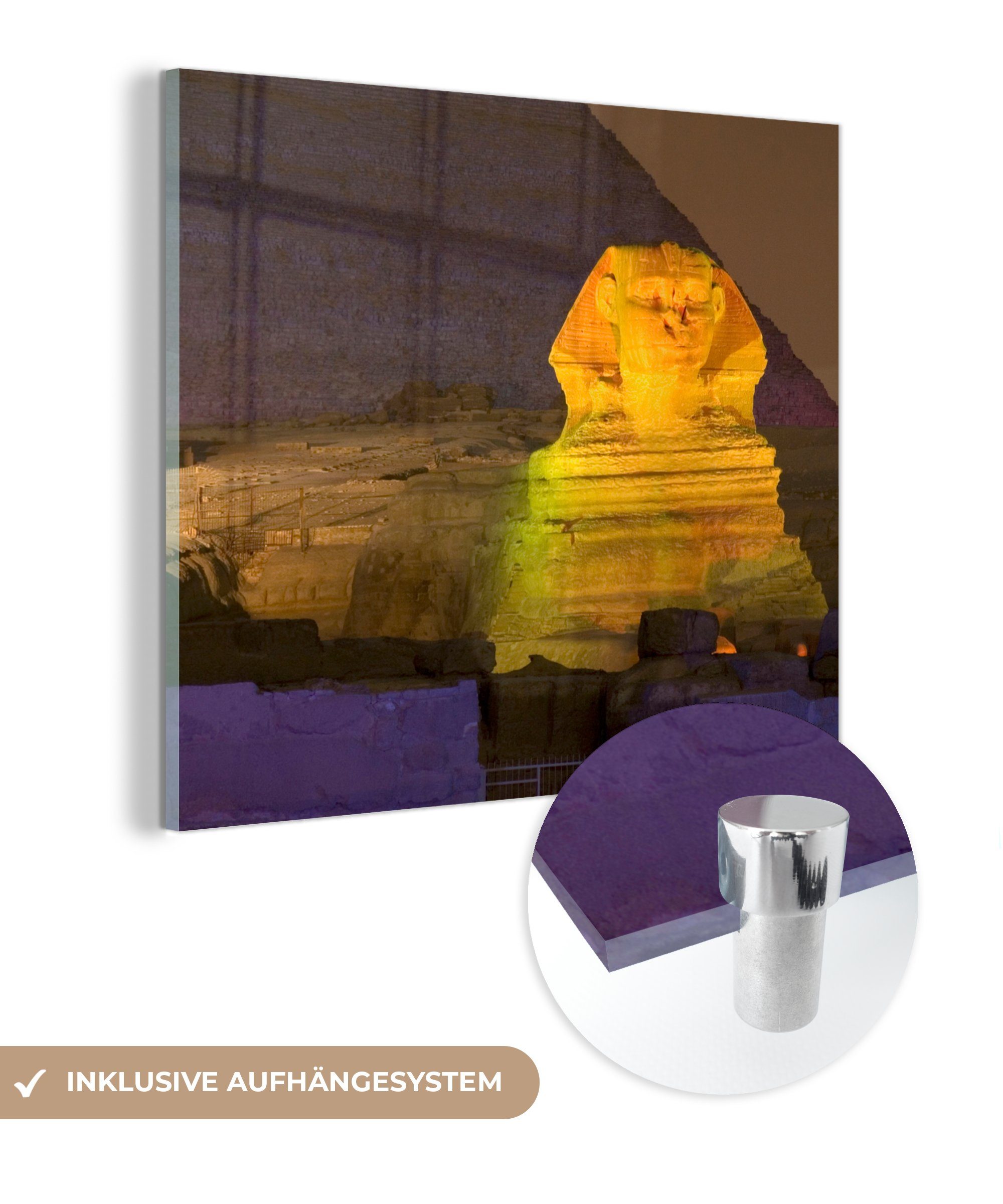 MuchoWow Acrylglasbild Goldene Sphinx, (1 St), Glasbilder - Bilder auf Glas Wandbild - Foto auf Glas - Wanddekoration