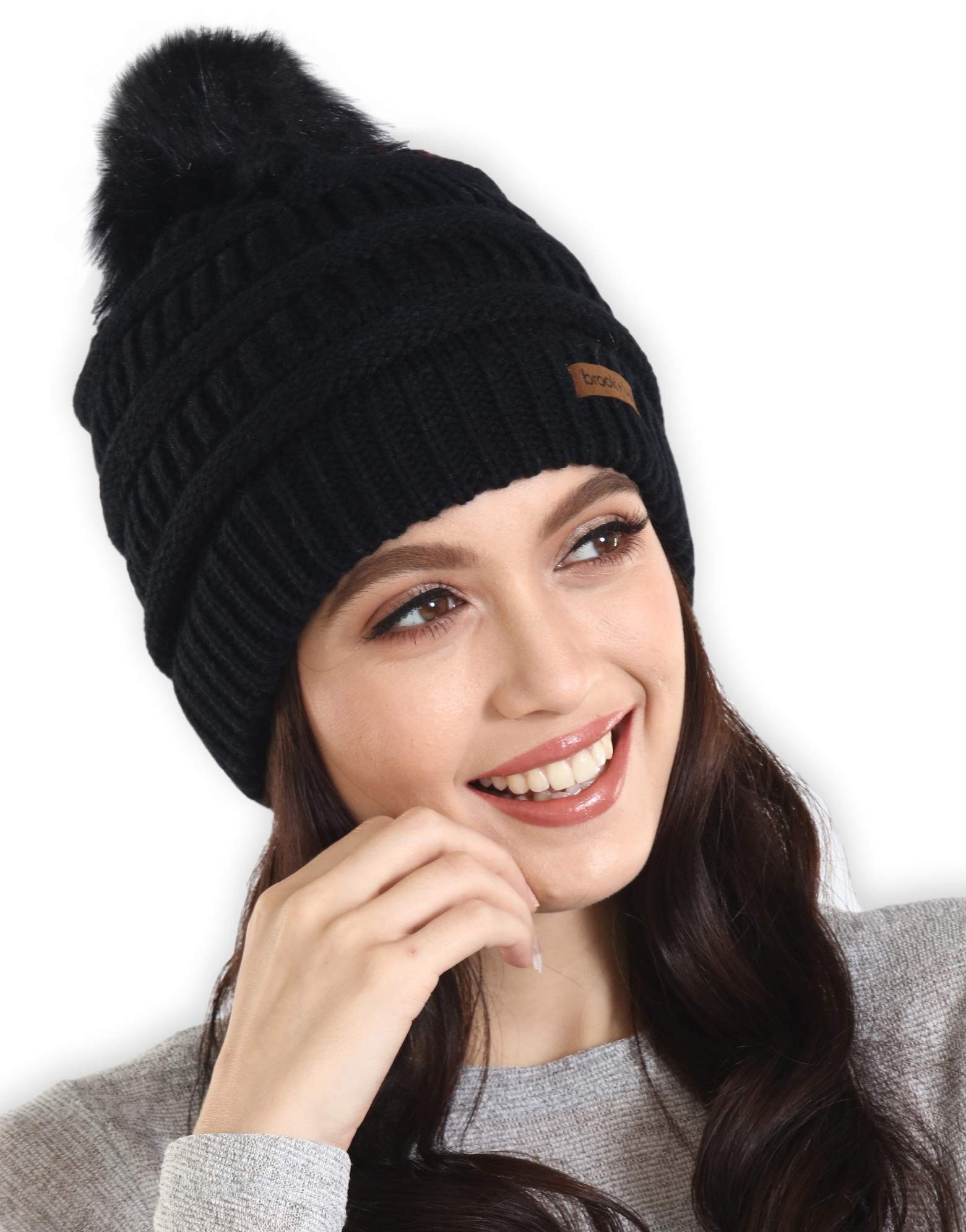 Tough Outfitters Beanie Beanie Strickmütze für Damen One Size Winter Bommelmütze Mütze (1-St) Winter Damenmütze Winter Hat Women Pudelmütze Damen