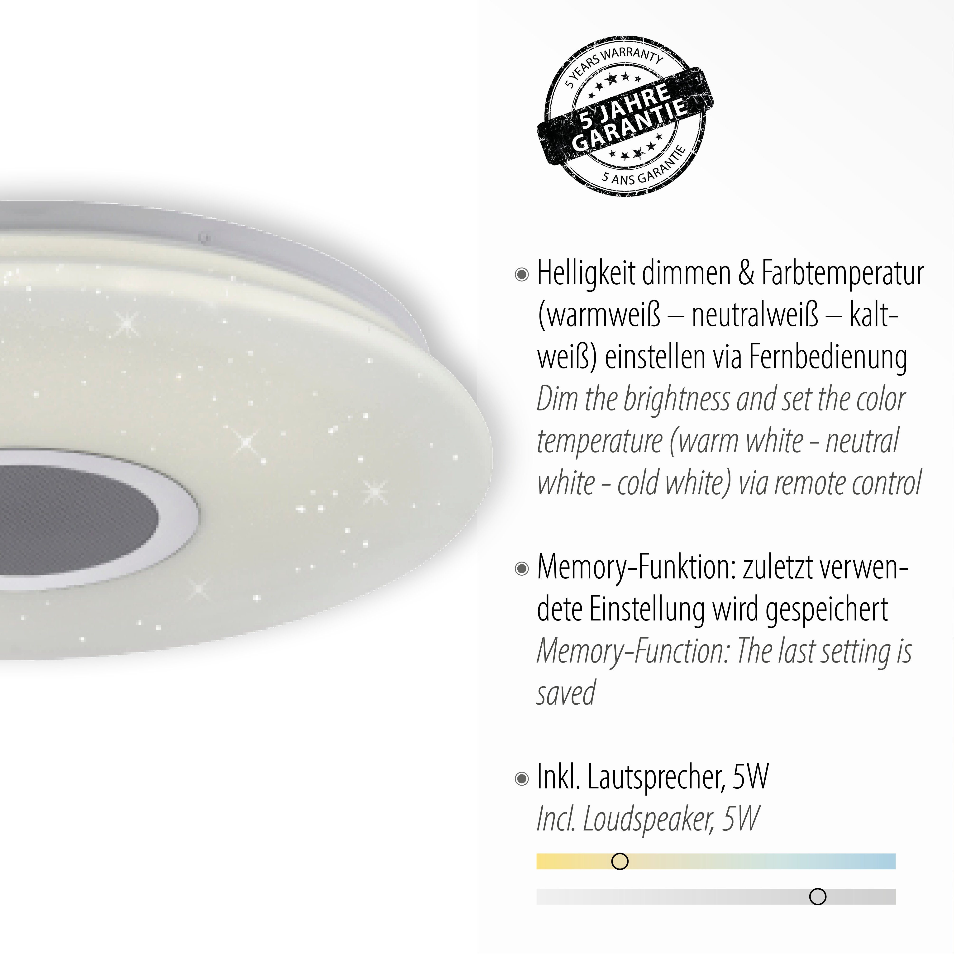 warmweiß Leuchten PELVO, kaltweiß, Fernbedienung, Trennung Netz, Dimmfunktion, integriert, Infrarot vom fest LED Direkt LED Memory, - Deckenleuchte nach inkl., LED