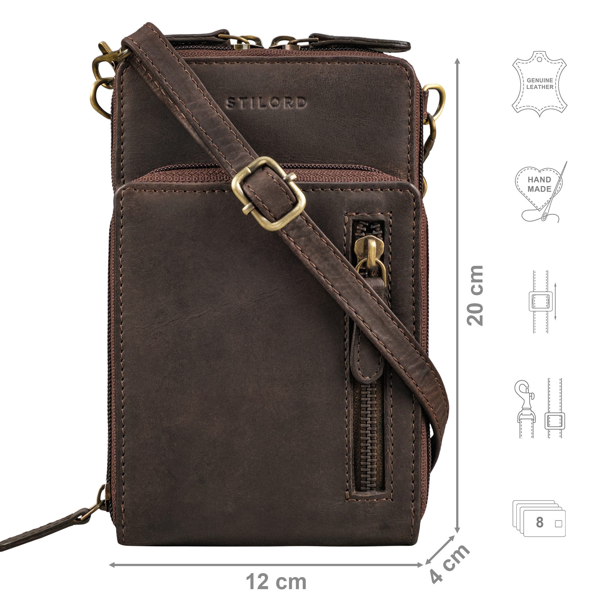 STILORD Handtasche "Payton" 2-1 Leder Handytasche mit Geldbörse zum Umhängen