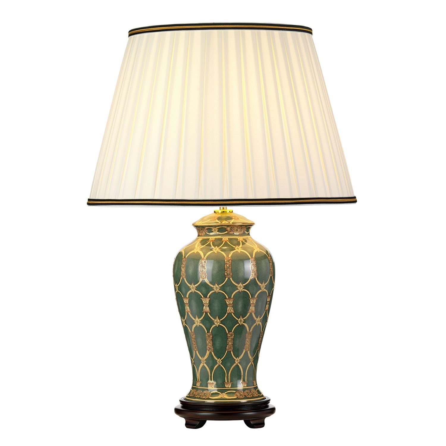 Licht-Erlebnisse Tischleuchte JUYA, ohne Leuchtmittel, Nachttischleuchte 68 cm Creme Grün Stoff Keramik E27 Klassisch