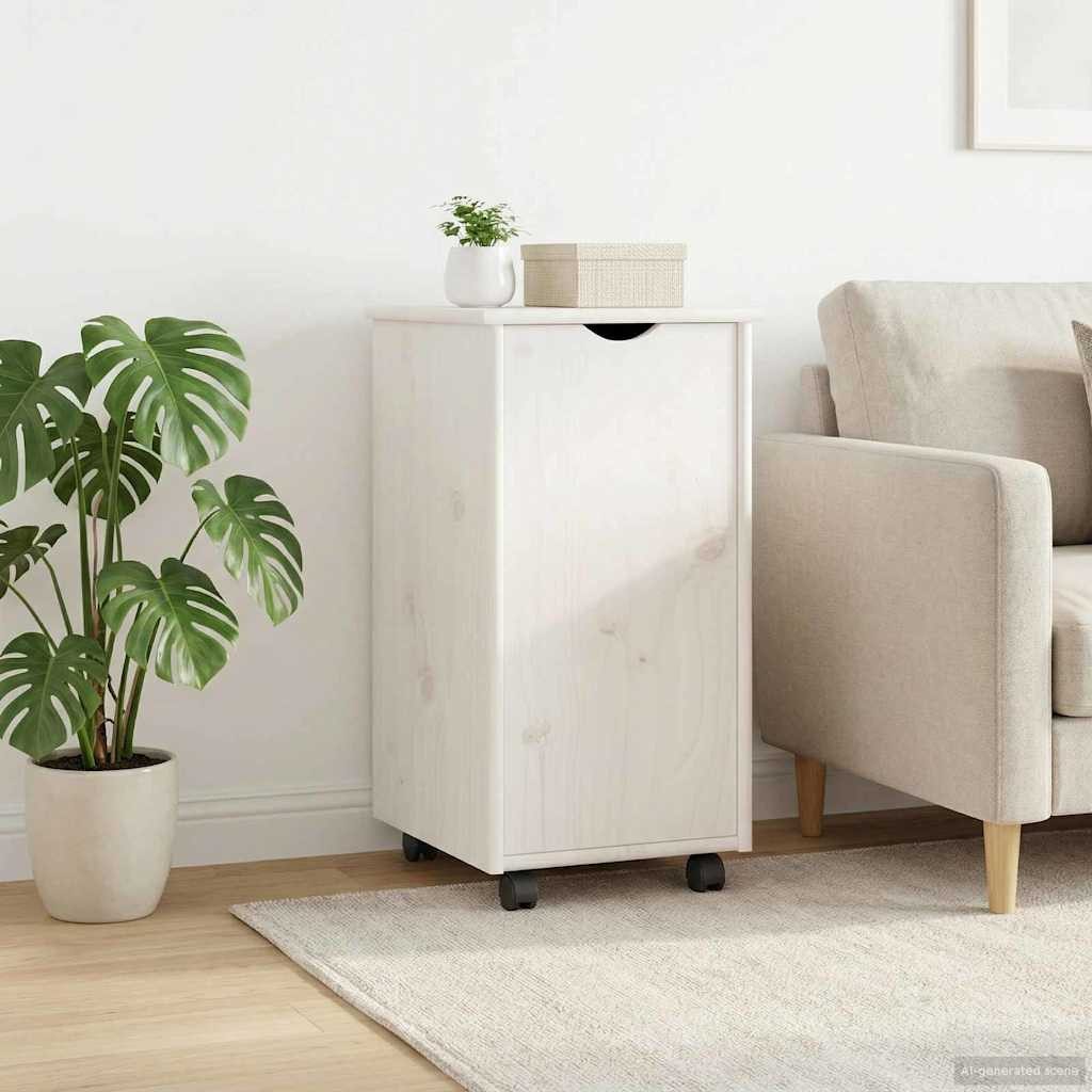 vidaXL Schranksystem Rollschrank Mit Rad Weiß 34 x 39 x 65,5 cm Massivholz Kiefer (1-St)