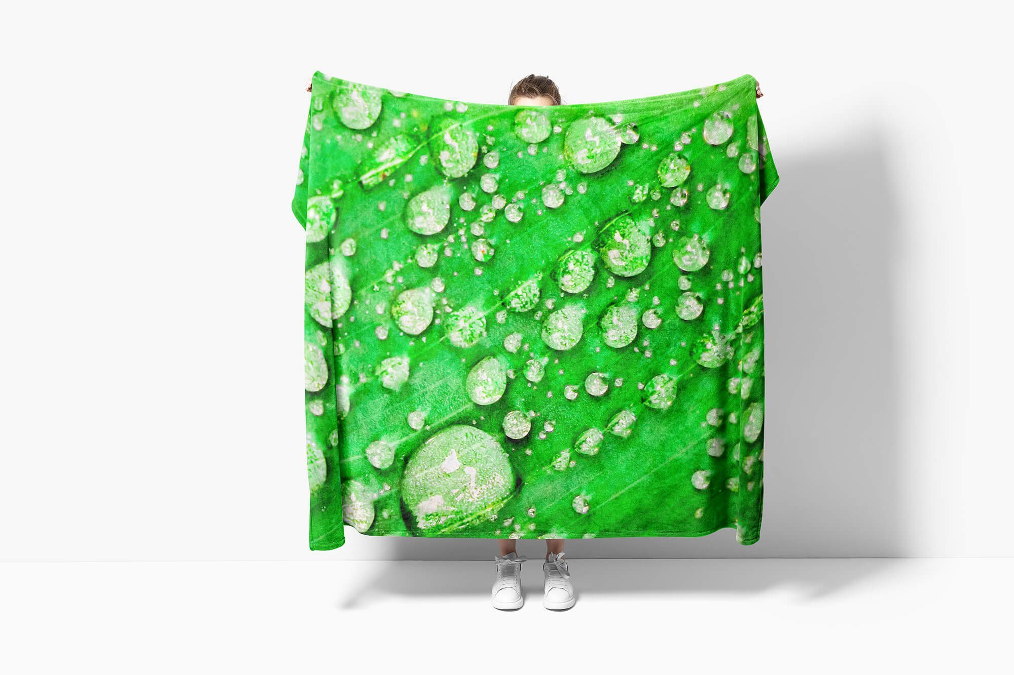 Sinus Art Handtücher Handtuch Handtuch Kuscheldecke grün, Wassertropfen Baumwolle-Polyester-Mix (1-St), Strandhandtuch Saunatuch Fotomotiv mit