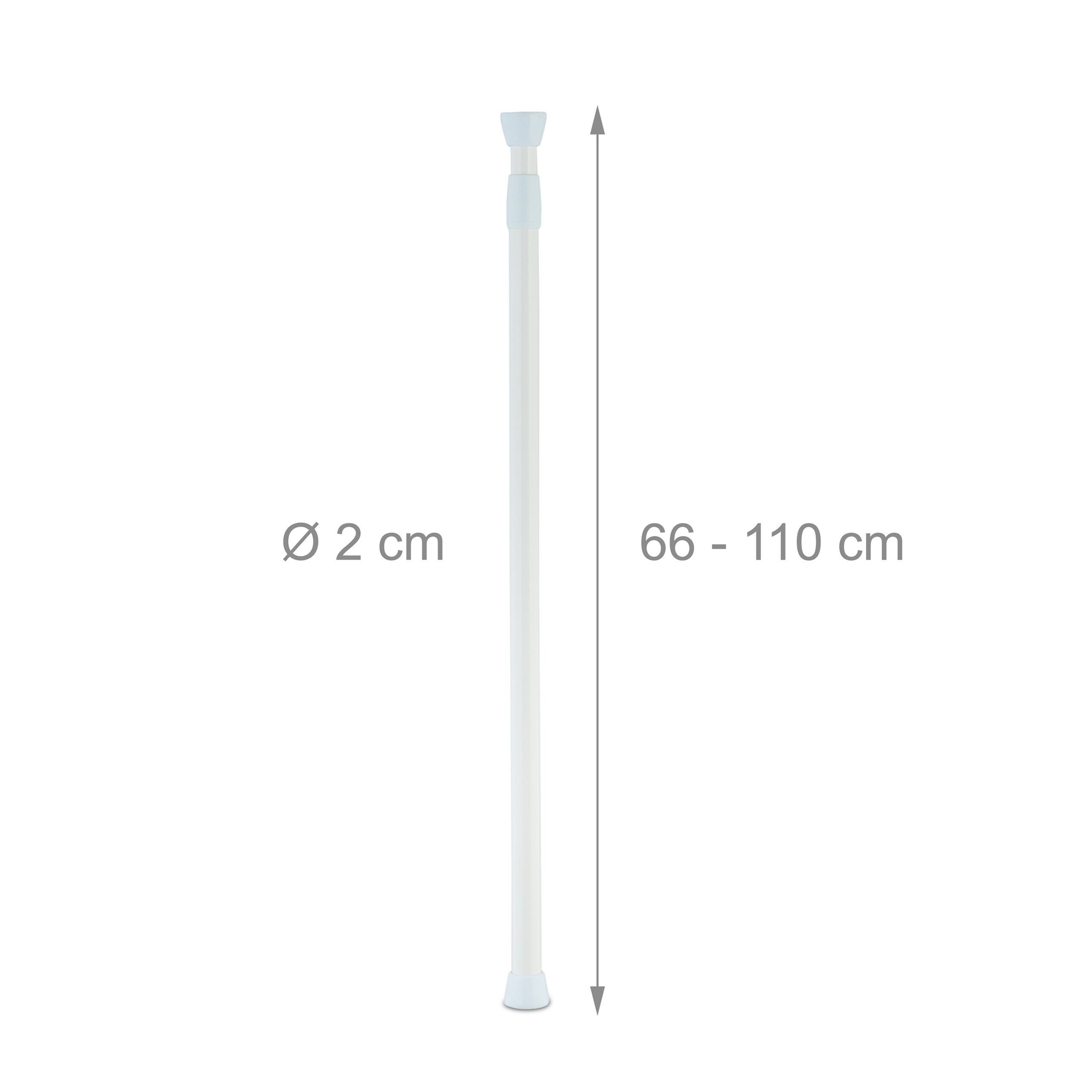 relaxdays Duschvorhangstange Weiße Teleskopstange Edelstahl, Ø 2 mm, 1-läufig, 66-110 cm, Spannmontage ohne Bohren, Schrauben und Kleben, Spannmontage ohne Bohr – Bild 4 von 5