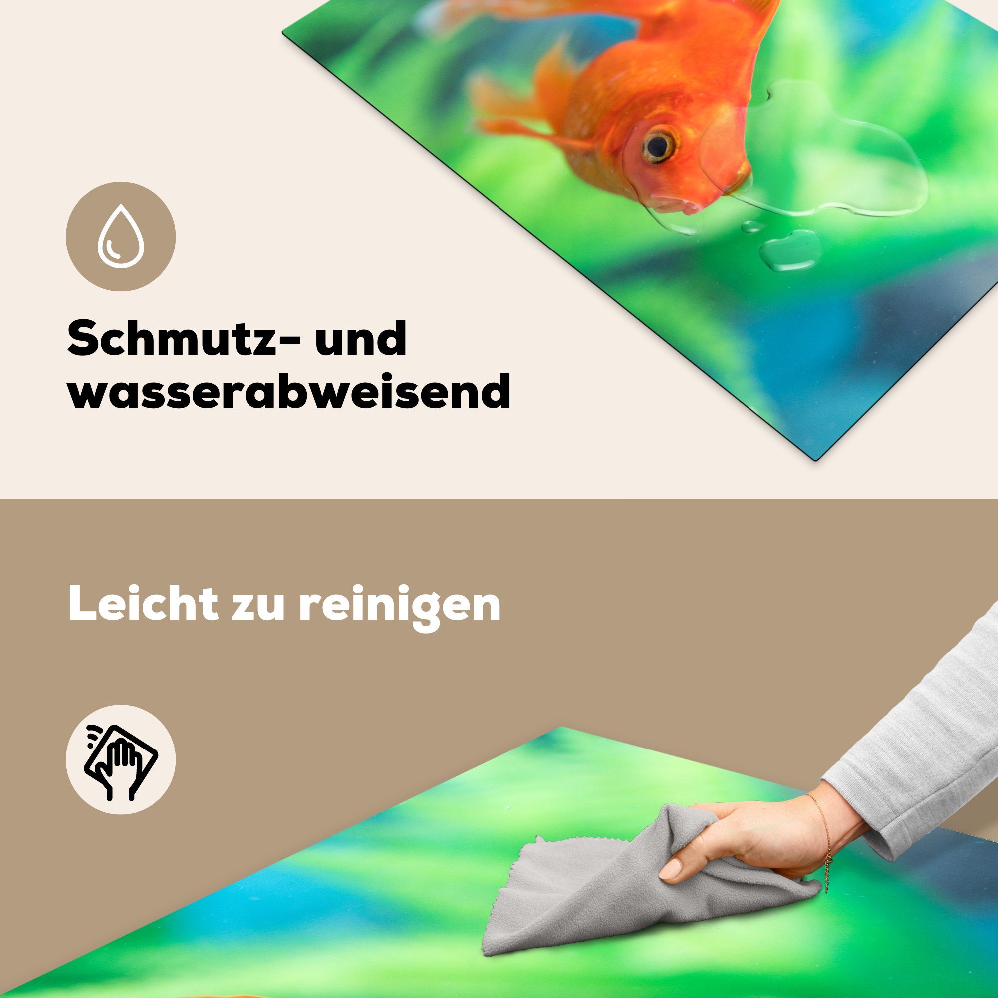 MuchoWow Herdblende-/Abdeckplatte Vinyl, Süßwasseraquarium, für in cm, tlg), die Goldfisch einem Induktionskochfeld Ceranfeldabdeckung küche, (1 81x52 Schutz