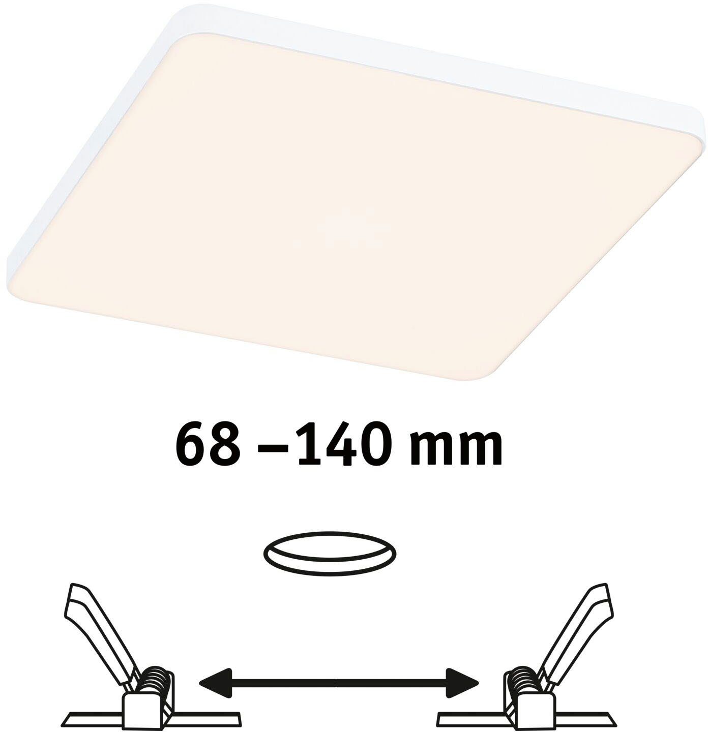 fest Warmweiß, LED Einbaupanel Weiß, 1100lm LED eckig eckig Veluna Paulmann IP44 3000K 160x160mm 3000K VariFit Edge IP44 1100lm Einbauleuchte integriert, LED 160x160mm Weiß