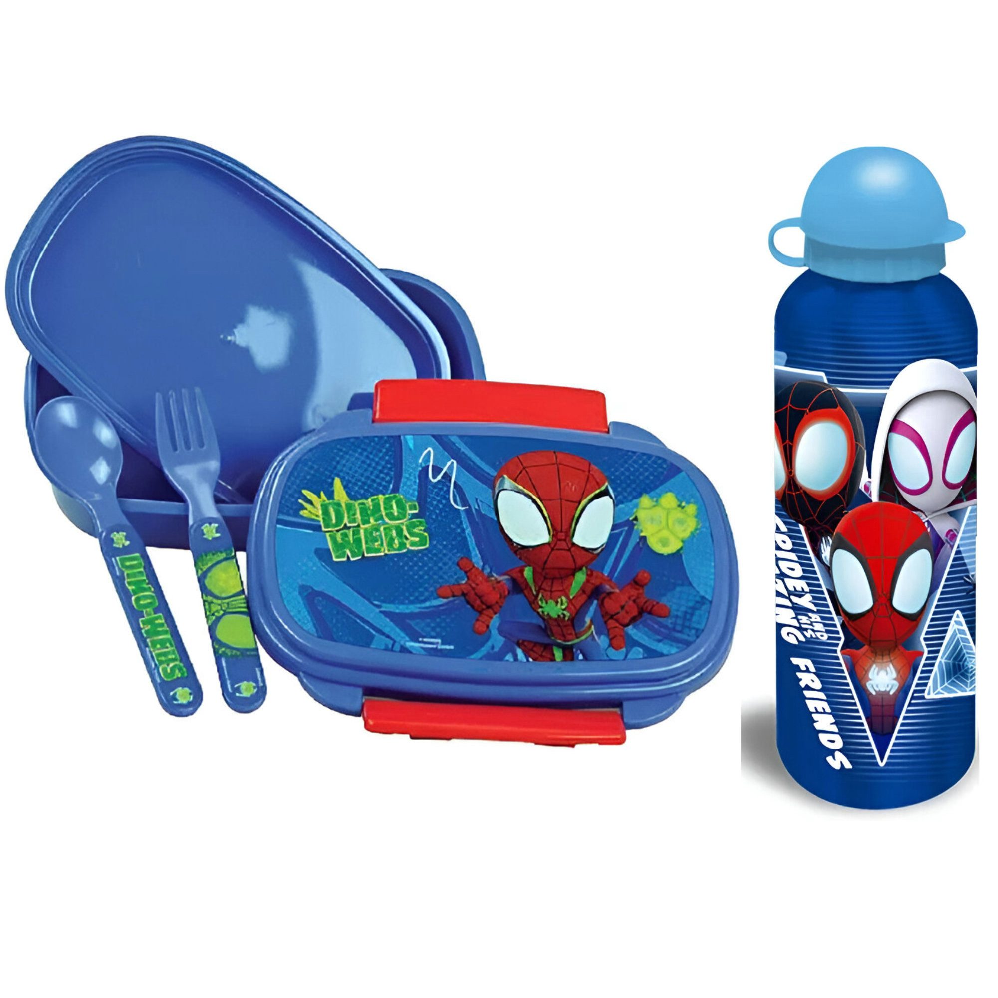 MARVEL Lunchbox Marvel Spidey Spiderman 4 tlg Kinder Lunch Set, (4-tlg., Spar-Set), Brotdose Trinkflasche Besteck
