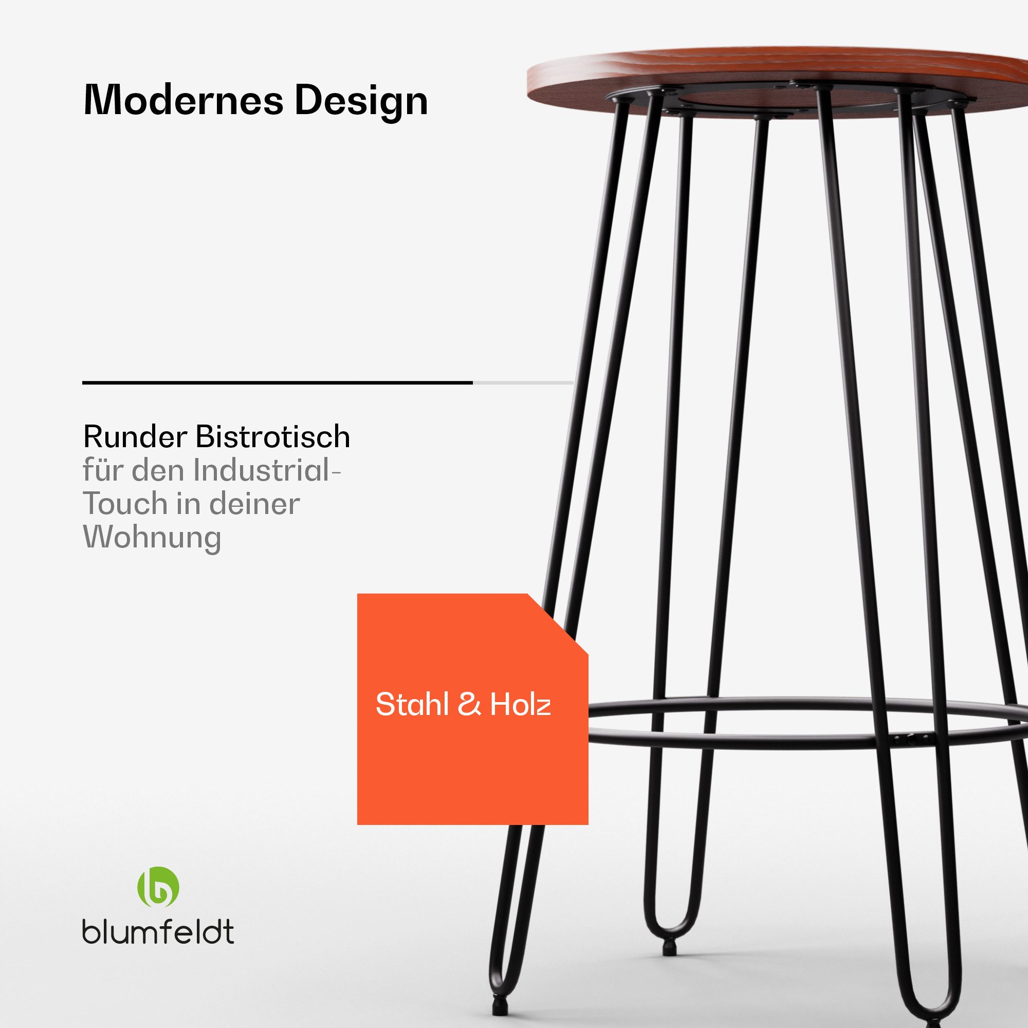 blumfeldt Beistelltisch Hamilton (Packung), Bistro Tisch Indoor 69 x104,5 Stahl Holz Rund