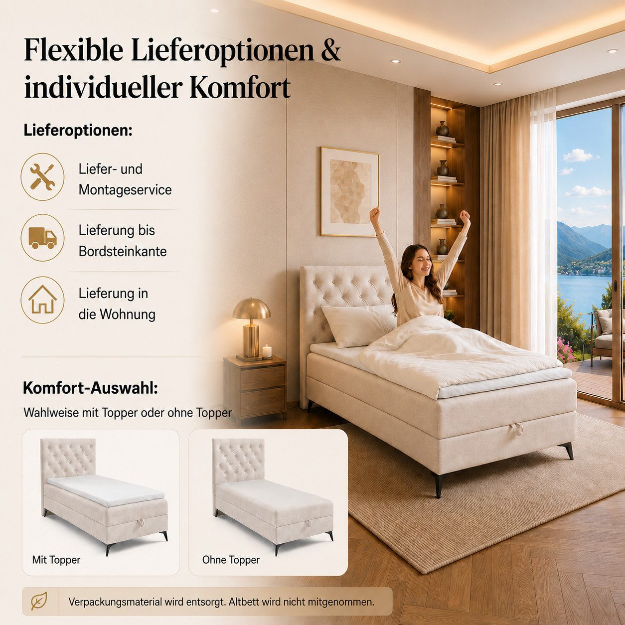 Best for Home Boxspringbett Bett K18 Single SLIM mit Bettkasten und Bonellfederkernmatratze (Einzelbett / Boxspringbett, 1-St., Boxspringbett-Set inklusive Matr – Bild 4 von 5
